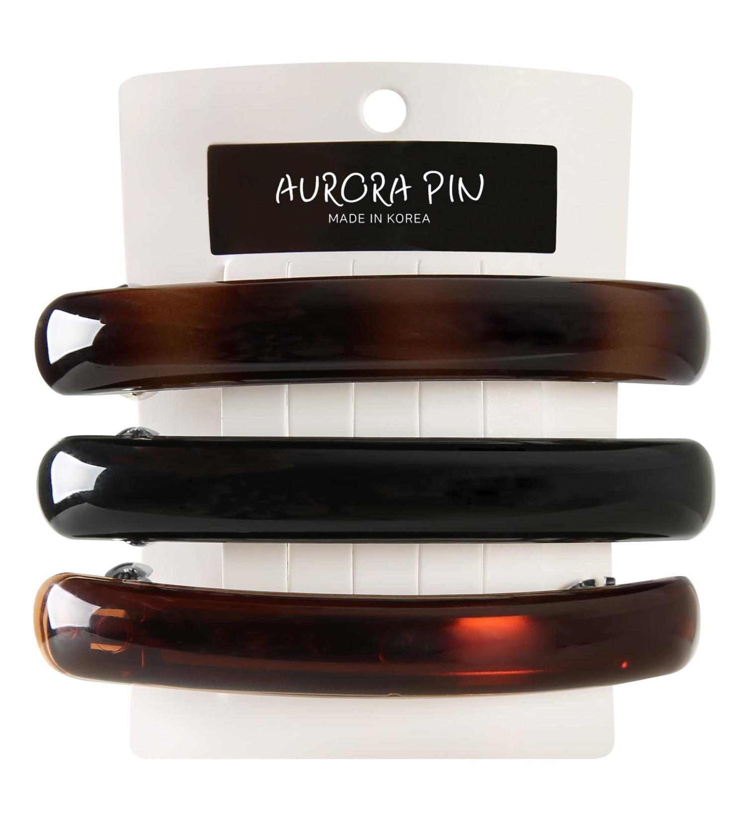 Aurora Pin Stylish Tortoise Shell Hair Clip Set - Strong Korea Made Autoclasp Barrettes for Updo, Bun, Ponytail - 3 Pieces, 3 Colors - Ideal for Thick Medium Volume Hair - Buy Online on GoSupps.com