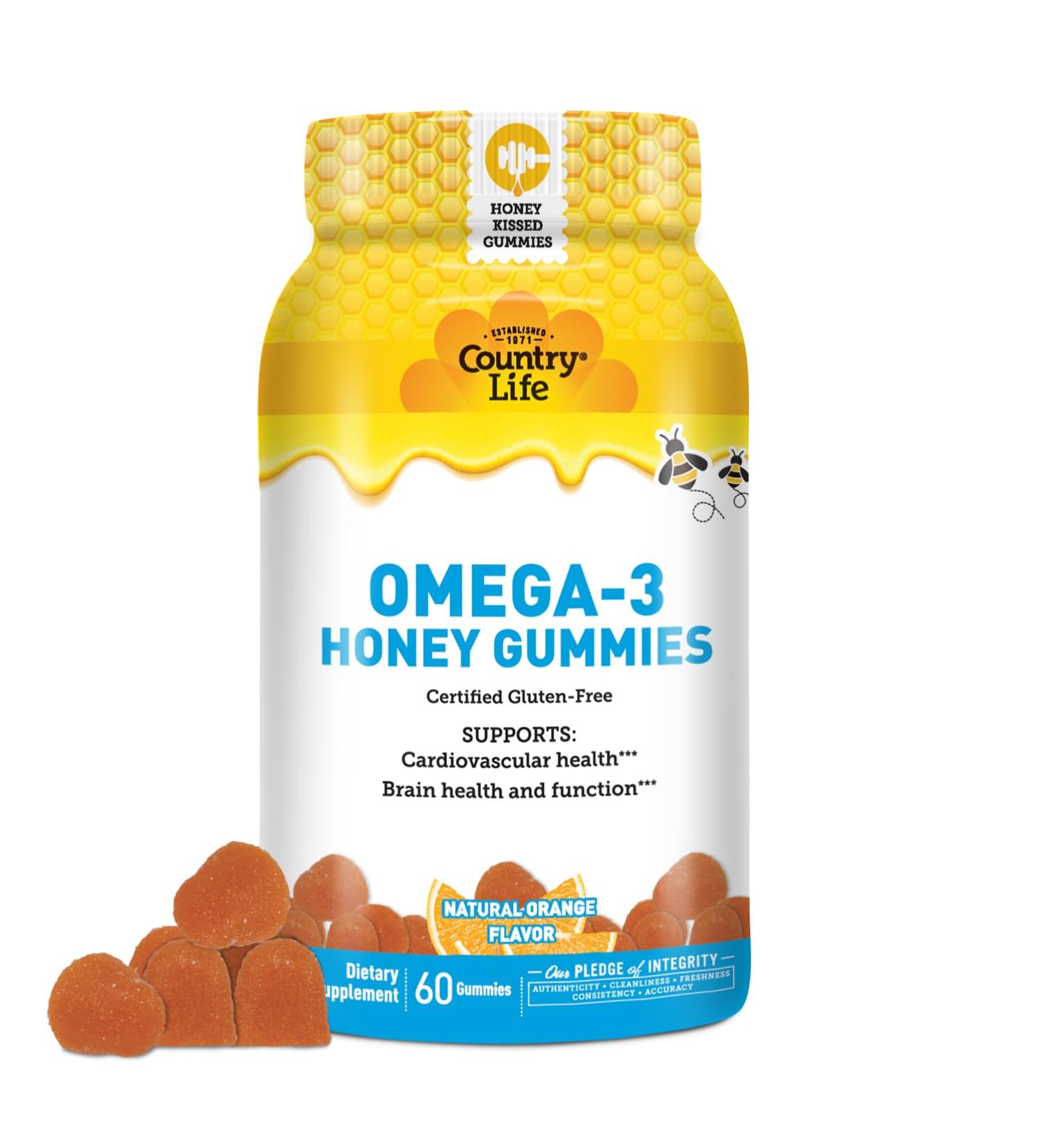 Country Life Omega-3 Honey Gummies Cardiovascular & Brain Health Support Non-GMO Certified Gluten Free Naturally Sweetened 60 Gummies - Buy Online on GoSupps.com
