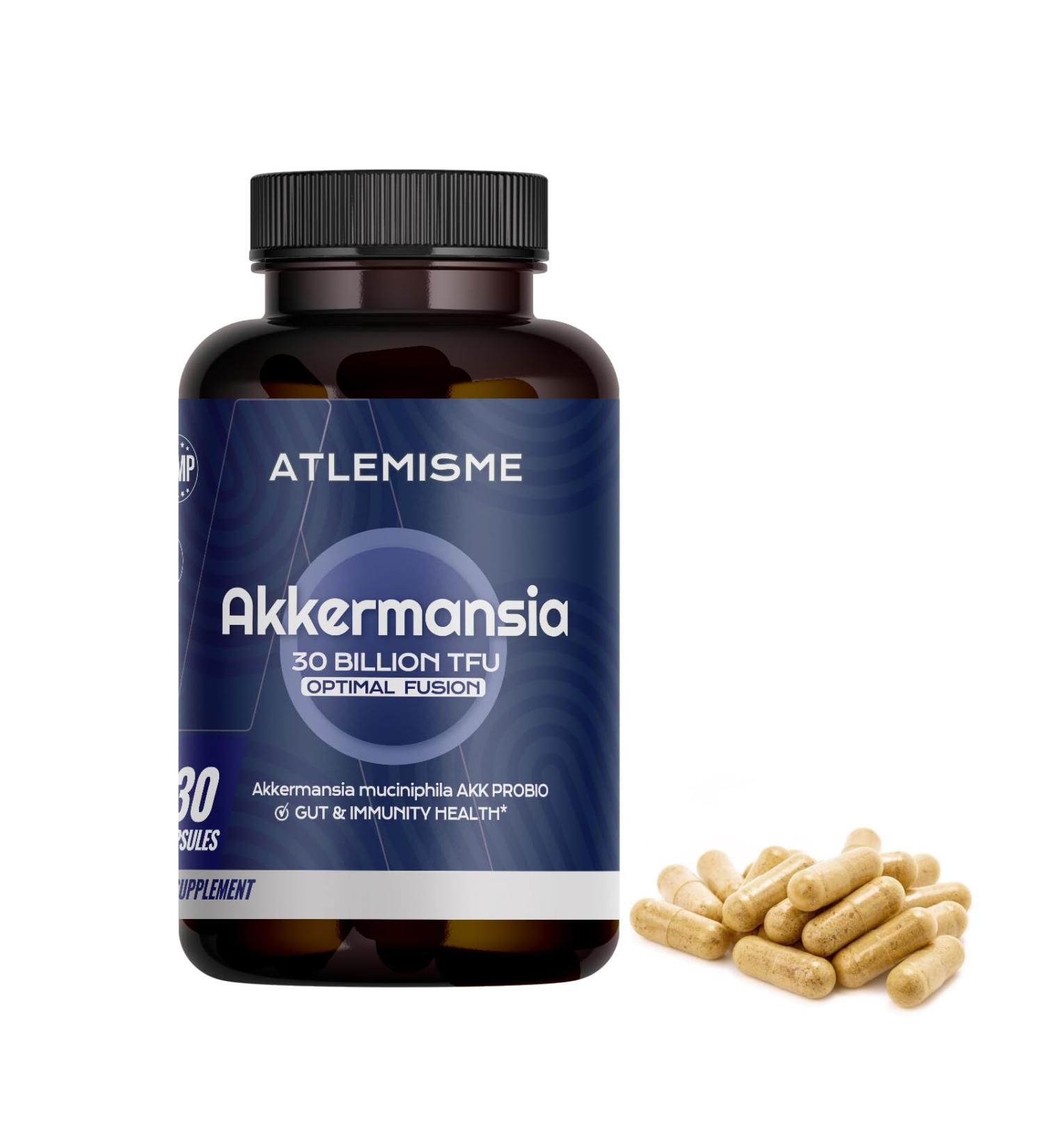ATLEMISME Akkermansia muciniphila 300 B TFU + Mulberry Leaf DNJ Extract + Chromium Enriched Yeast + Inulin Prebiotic Vegan, High Temp Stable Synbiotic for Health (30 Capsules) - Buy Online on GoSupps.com