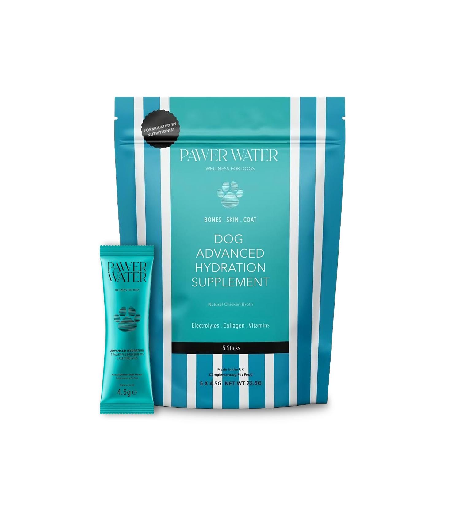 Pawer Water Wellness Supplement for Dogs | Mobility and Glow | Natural Chicken Broth Flavor | Electrolytes & Collagen | 5-Pack Intro Pouch - Buy Online on GoSupps.com