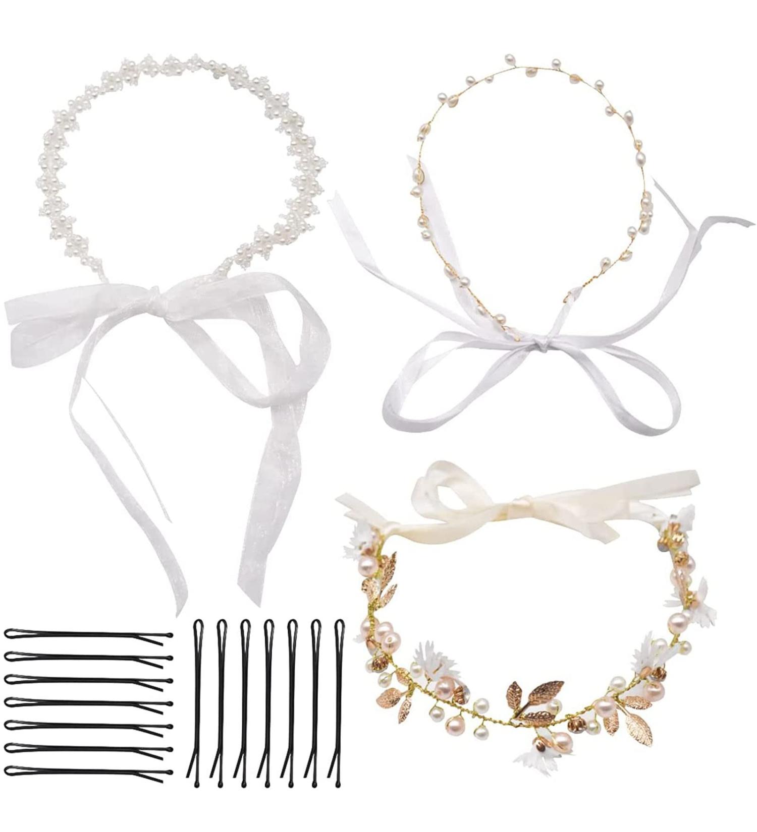 Elegant Wedding Hair Band Set - 3 Crystal Flower Hairpieces & 50 Hairpins for Brides - Buy Online on GoSupps.com
