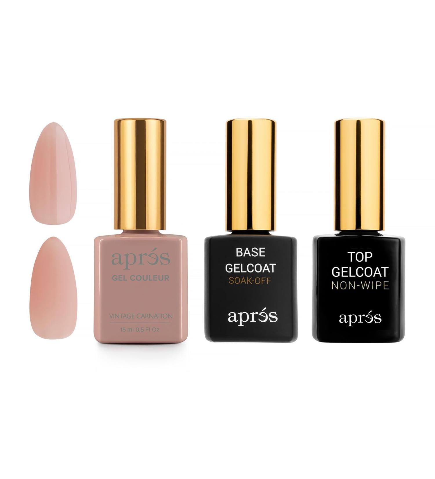 Apres Gel Couleur Trio Set - Vintage Carnation Base Coat & Non-Wipe Top Coat (15ml) - Premium Pink Gel for Long-Lasting Manicures | International Shipping - Buy Online on GoSupps.com