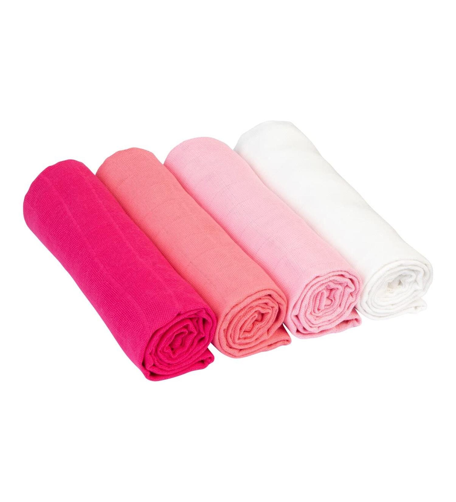 Bornino Mullwindeln Pink - 4-Pack Molton Towels 80x80cm | Pure Cotton Baby Blankets in Pink Tones - Buy Online on GoSupps.com