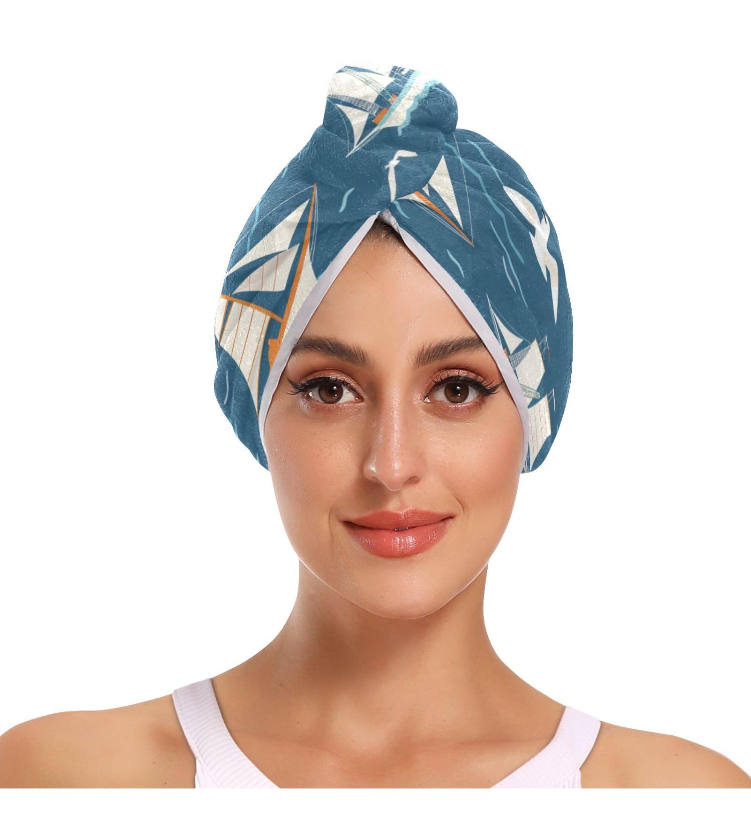 Super Absorbent Sailing Ship Seagull Hair Towel 2 Pack Quick Dry Hair Turbans for Women & Girls - Buy Online on GoSupps.com