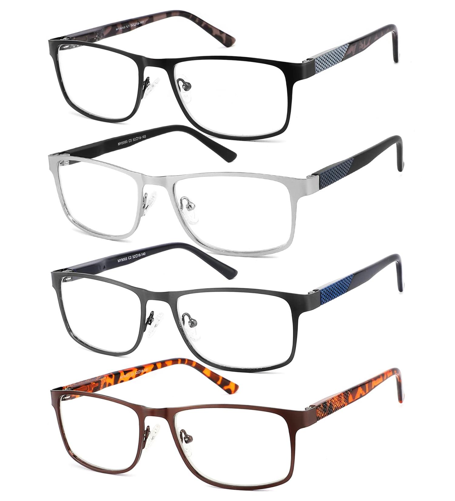 JJWELL 4 Pack Reading Glasses for Men - Blue Light Blocking Metal Full Frame Anti Eyestrain UV Protection - 3.25x Strength Spring Hinge Mixed Colors - Buy Online on GoSupps.com