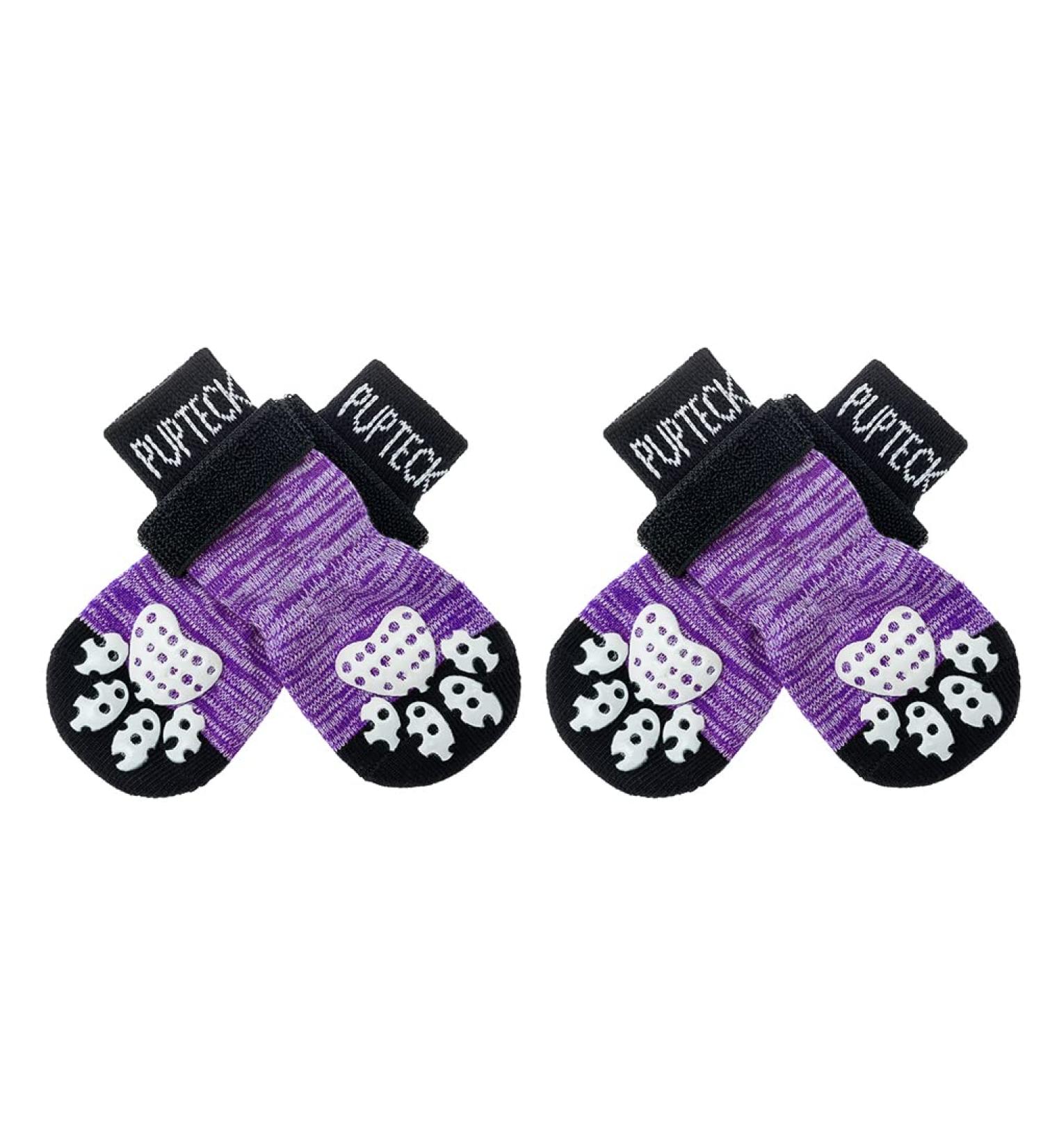PUPTECK Double Sided Anti-Slip Dog Socks - 2 Pairs X-Small Purple | Indoor Paw Protector & Traction Control for Hardwood Floors - Buy Online on GoSupps.com