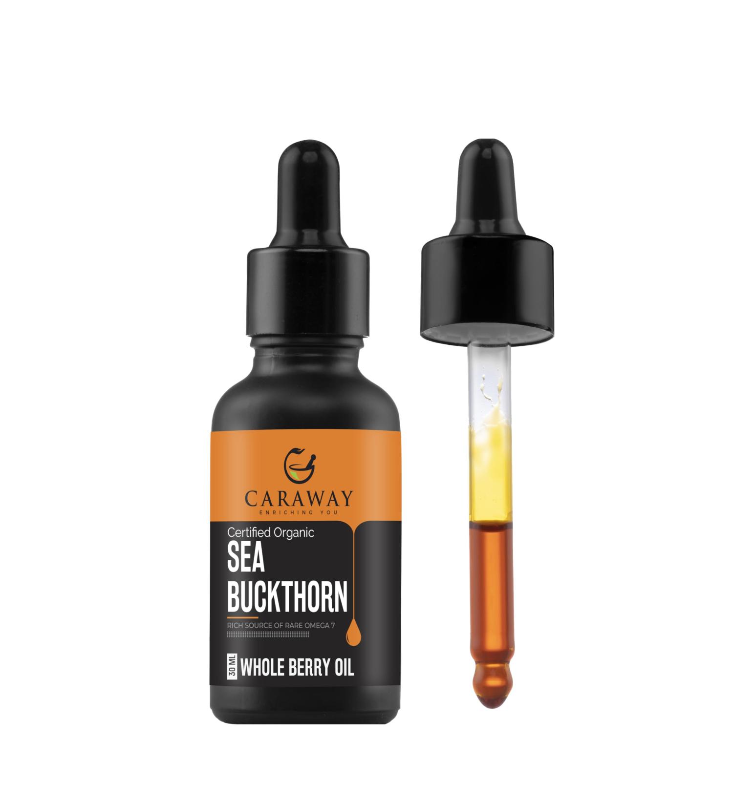 CARAWAY Sea Buckthorn Oil - Whole Berry 1 Fl Oz | Omega-7 Rich Super Critical Extract | Himalayan Sea Buckthorn Berry Oil - Buy Online on GoSupps.com