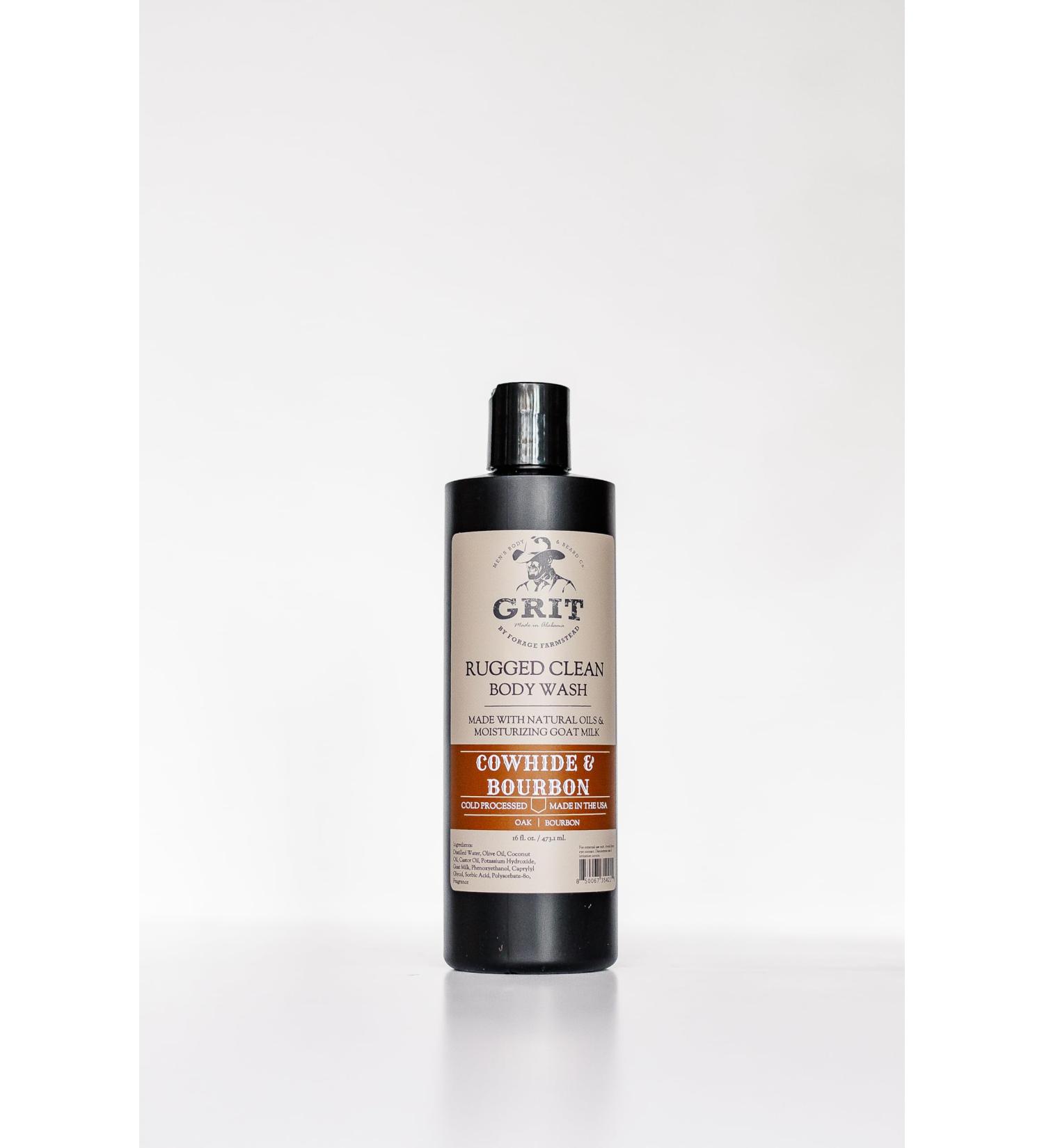 GRIT Goat Milk Body Wash Cowhide & Bourbon | All Natural | Dye-Free Body Wash | Enriched with Nourishing Goat Milk | 16 Fl oz