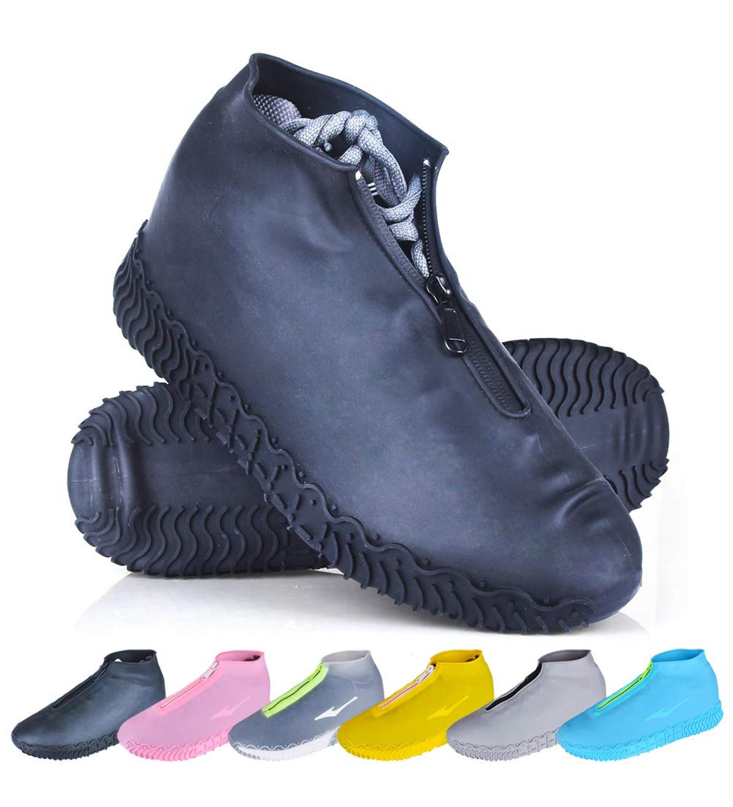 Waterproof Reusable Foldable Shoe Covers with Zipper - XL Black Overshoes for Kids, Men, and Women - Non-Slip Rain Shoe Protectors - Buy Online on GoSupps.com