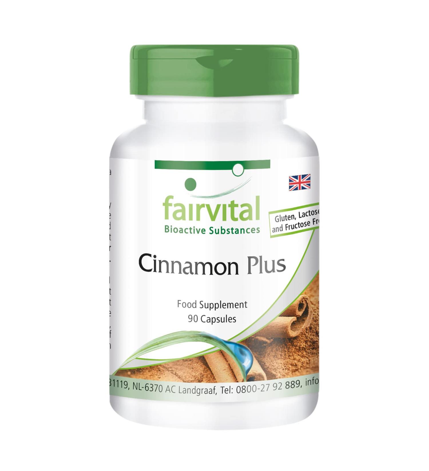 Fairvital | Cinnamon Plus - Bulk Pack for 3 Months - Vegan - HIGH Dosage - 90 Capsules - Cinnamon Extract with Chromium and zinc - Buy Online on GoSupps.com