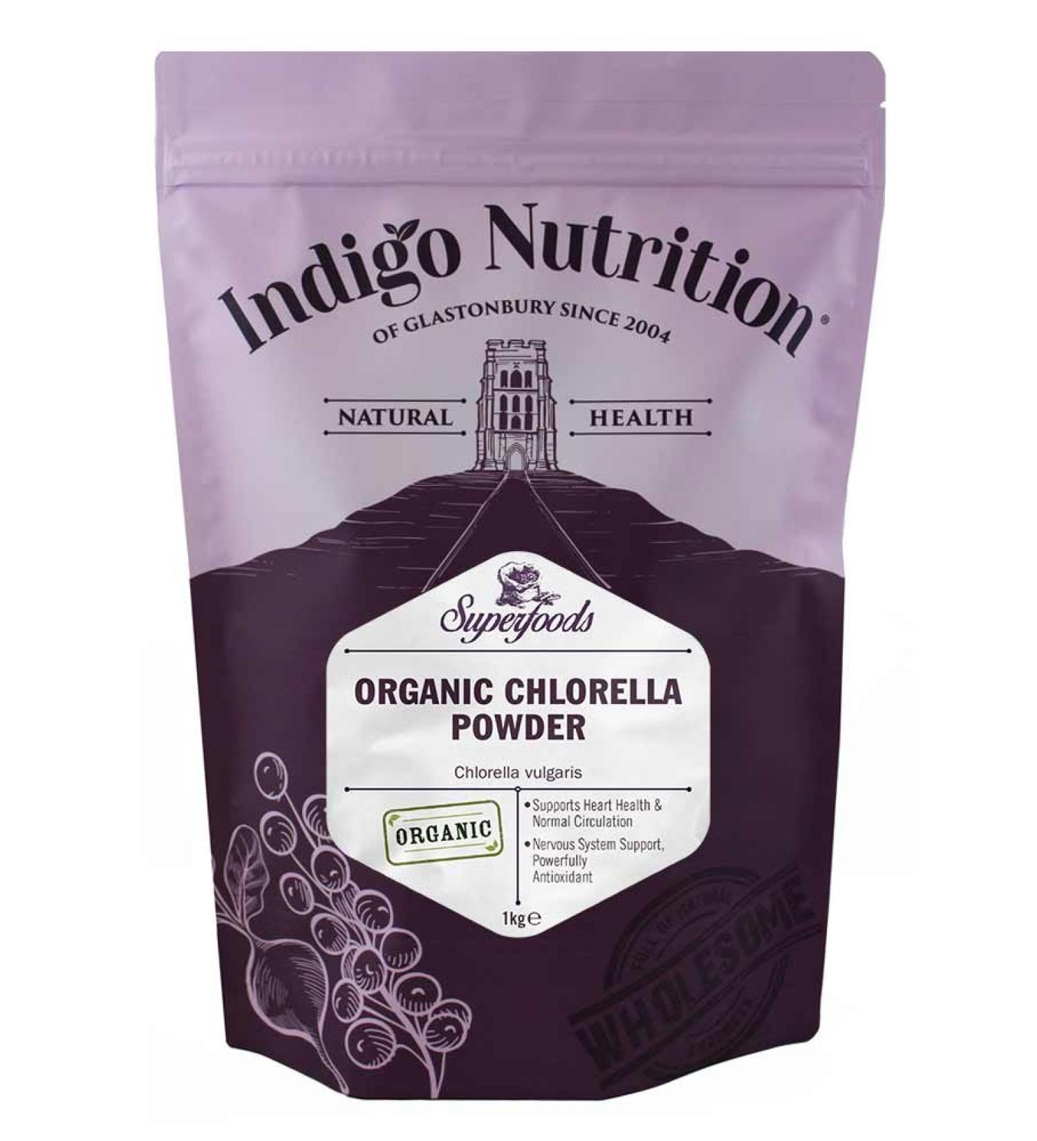 Indigo Herbs Organic Chlorella Powder 1kg - Broken Cell Wall - Natural Vitamin B12, Chlorophyll & Protein Supplement - Buy Online on GoSupps.com