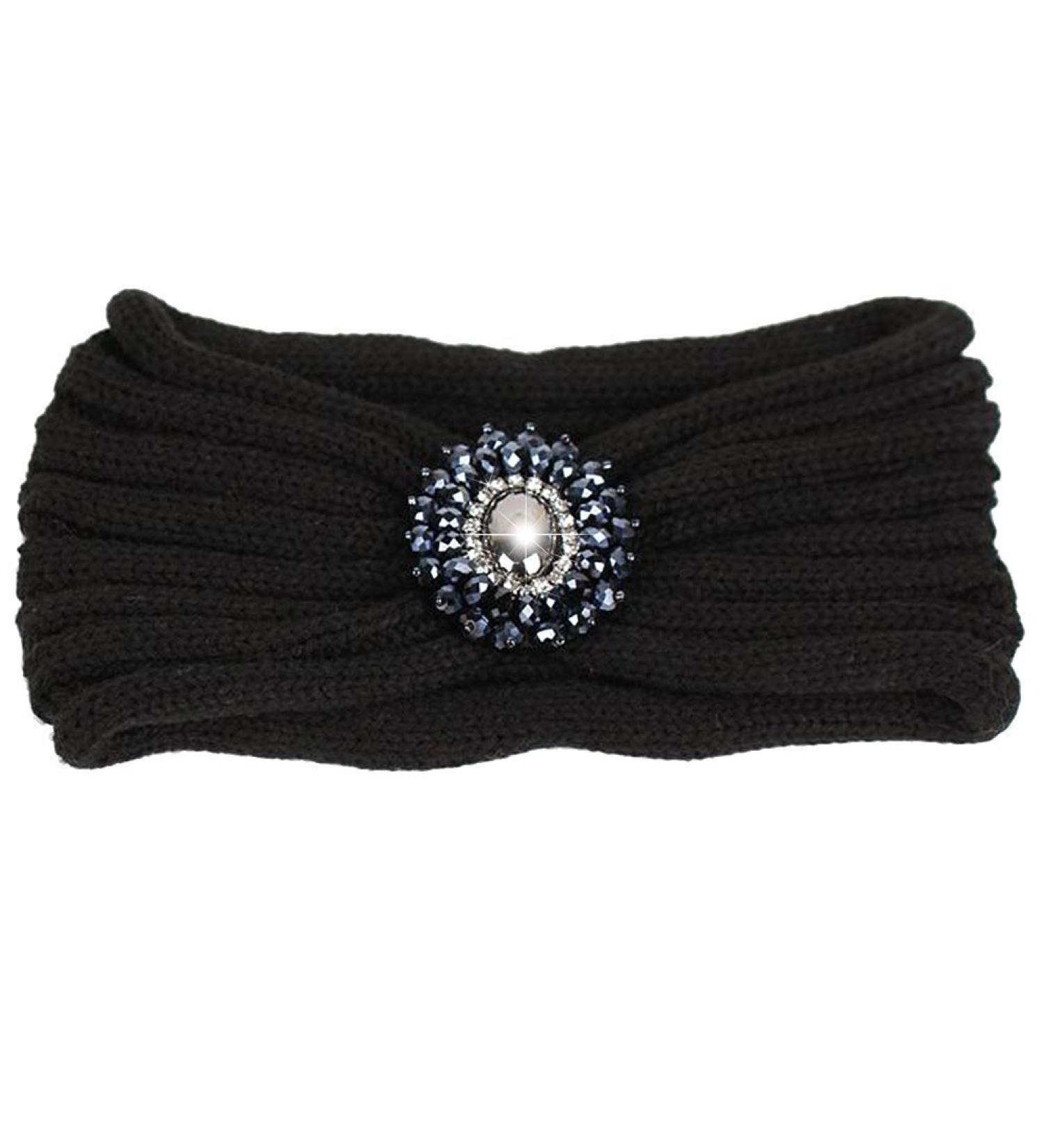 HugeStore Women Winter Rhinestone Crochet Knit Headbands Headband Hairband Head Band Ear Warmer Black