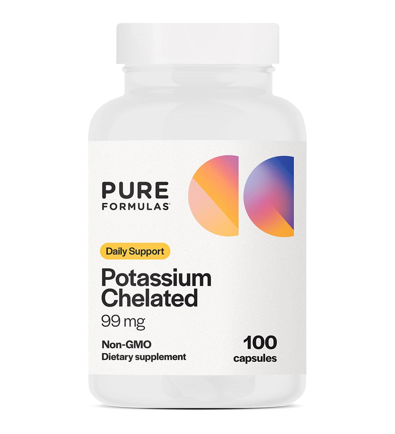 PureFormulas Potassium Supplement Chelated 99 mg Highly Absorbable Pure Potassium Formula for Energy Nerve Muscle Kidney Heart and Skeletal Support Non-GMO - 100 Vegetarian Capsules 100 Count (Pack of 1) - Buy Online on GoSupps.com