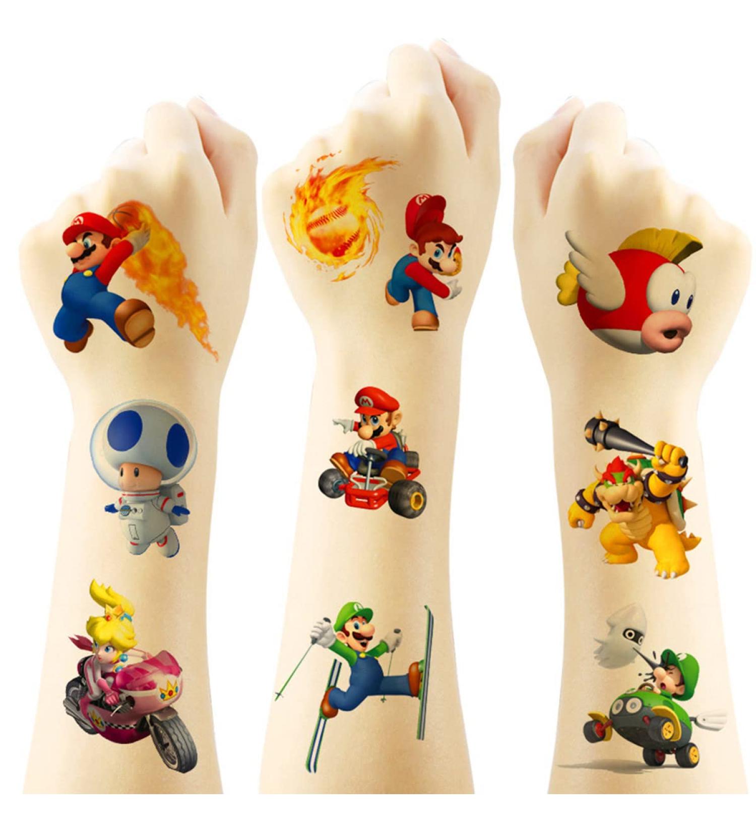 60PC Mario Temporary Tattoos for Kids - Cartoon Fake Stickers for Boys and Girls | Party Favors & Decorations | Birthday Supplies & Activities - Buy Online on GoSupps.com
