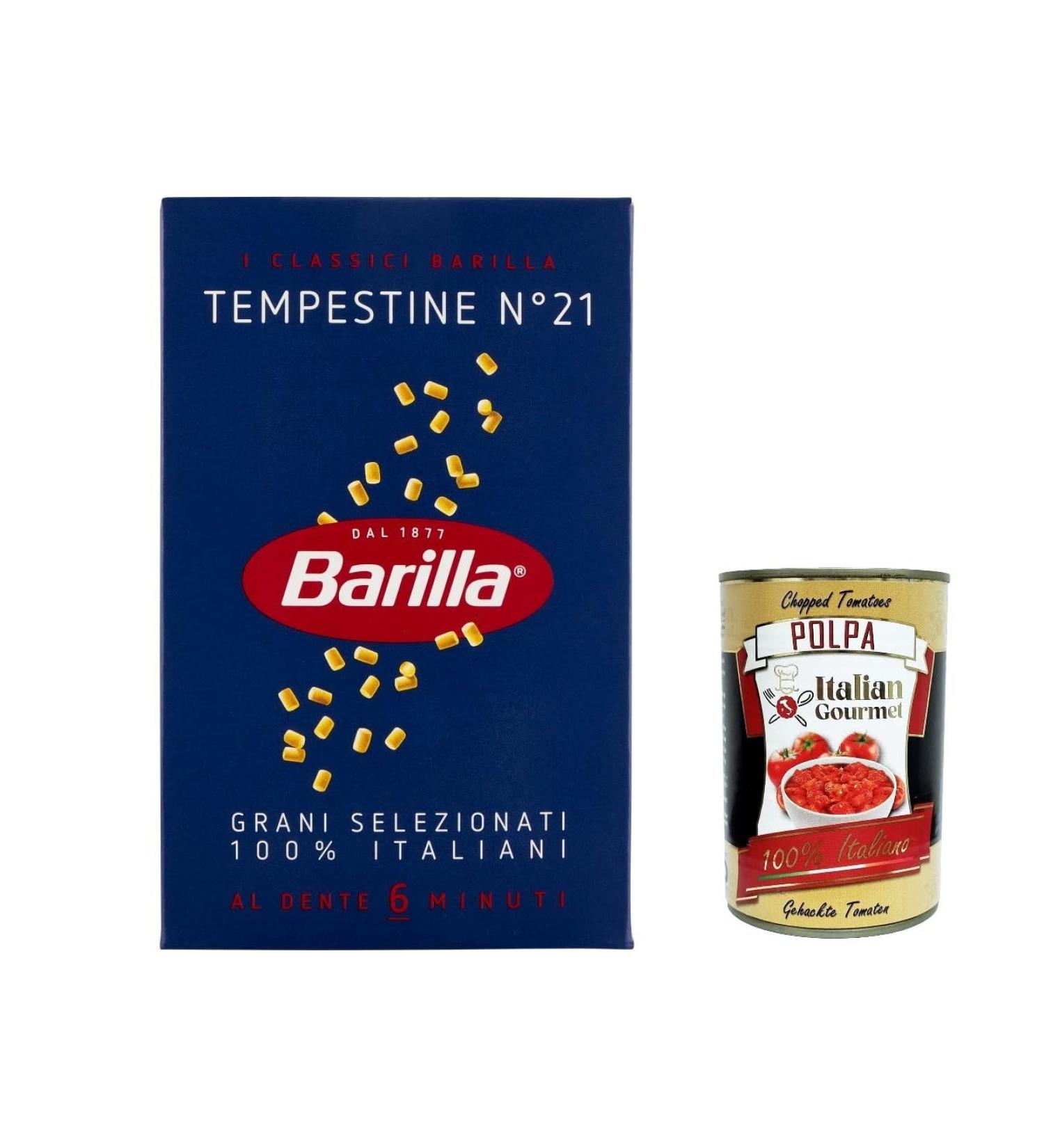 Italian Gourmet E.R. Barilla Tempestine No. 21 Pack of 5 100% Italian pasta made with durum wheat semolina 500g + Italian Gourmet Polpa di Pomodoro 400g can - Buy Online on GoSupps.com