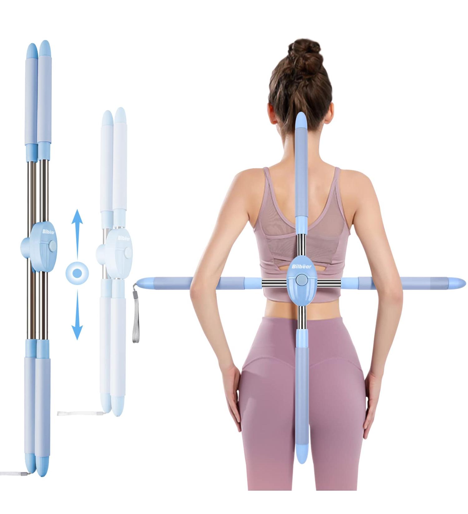 Bilbear Yoga Sticks for Posture Correction - Retractable Back Brace & Stretching Tool for Women, Men, and Children (Blue) - Buy Online on GoSupps.com