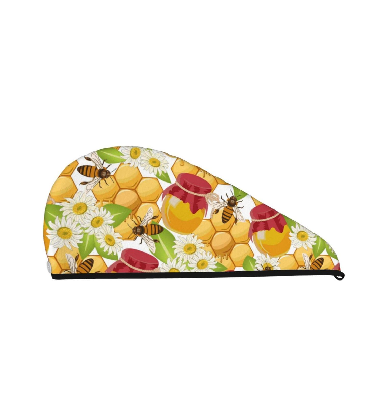 Soft Super Absorbent Hair Towel Wrap - Microfiber & Coral Velvet | Bees Honeycomb Jars of Honey Flowers | Quick Dry for All Hair Types - Buy Online on GoSupps.com