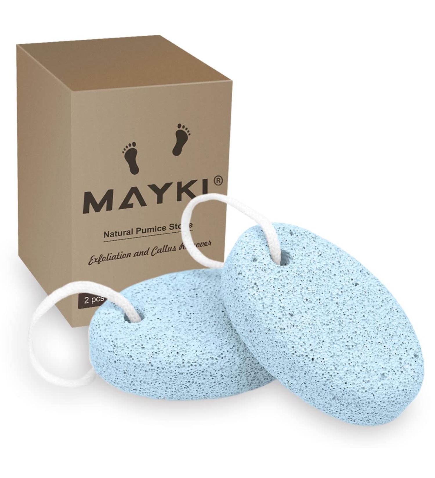 Pumice Stone 2Pcs Natural Lava Callus Remover for Feet/Hands/Body - Foot Scrubber for Dead/Hard Skin - Foot File for Men/Women by MAYKI - Blue Round Shape - Buy Online on GoSupps.com