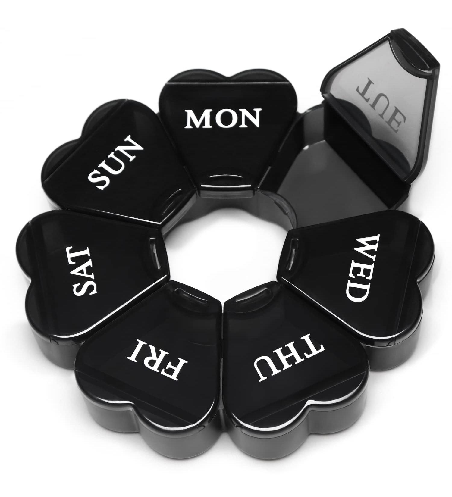 Gaonmic Cute Flower Pill Organizer - 7 Day Portable Case for Vitamins and Supplements (Black) - Buy Online on GoSupps.com