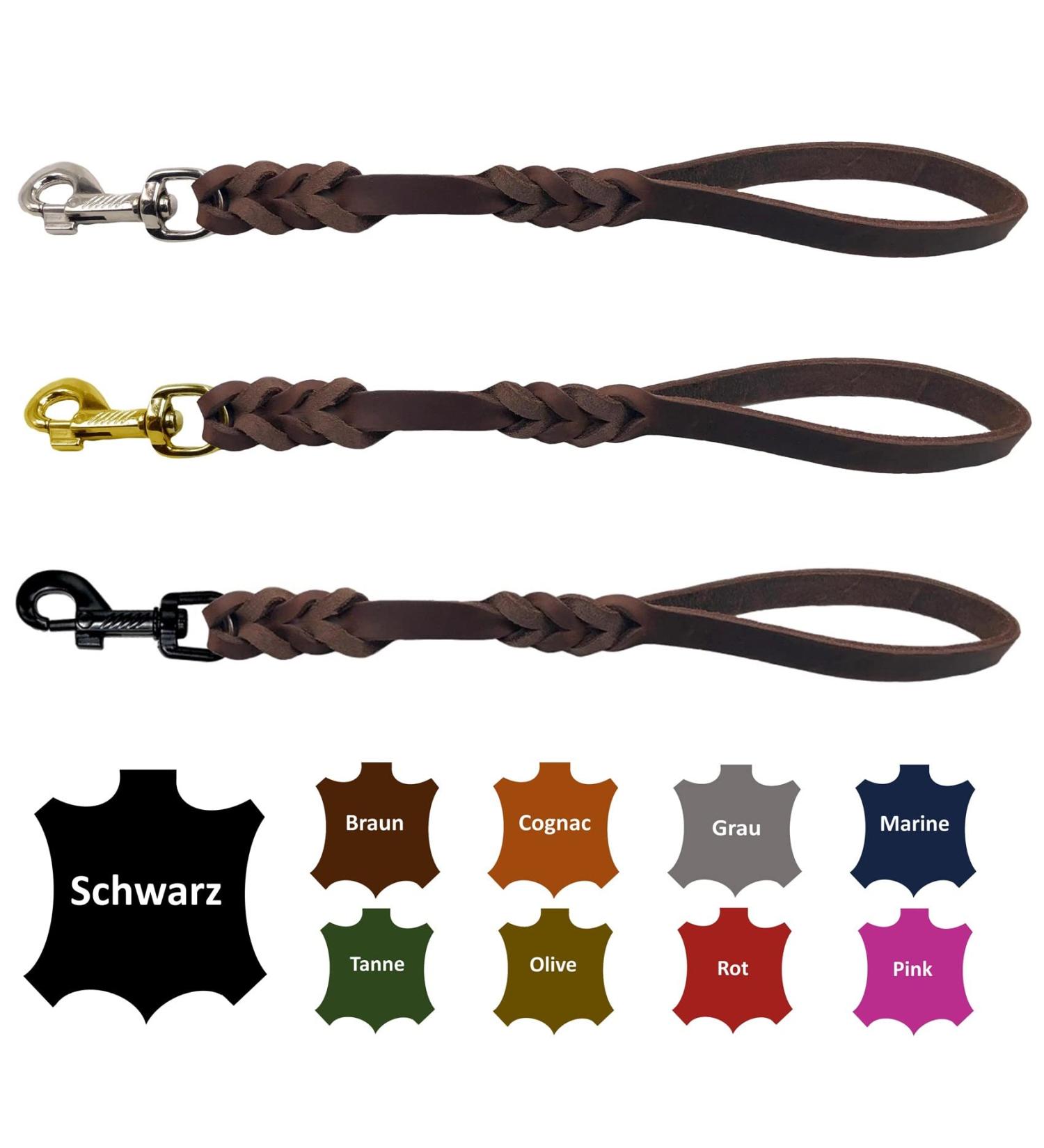 Dog liner fat leather/short guide leather hand braid for medium and large dogs (brown 40cm hook: brass (gold)) 40cm hooks: brass (gold) brown