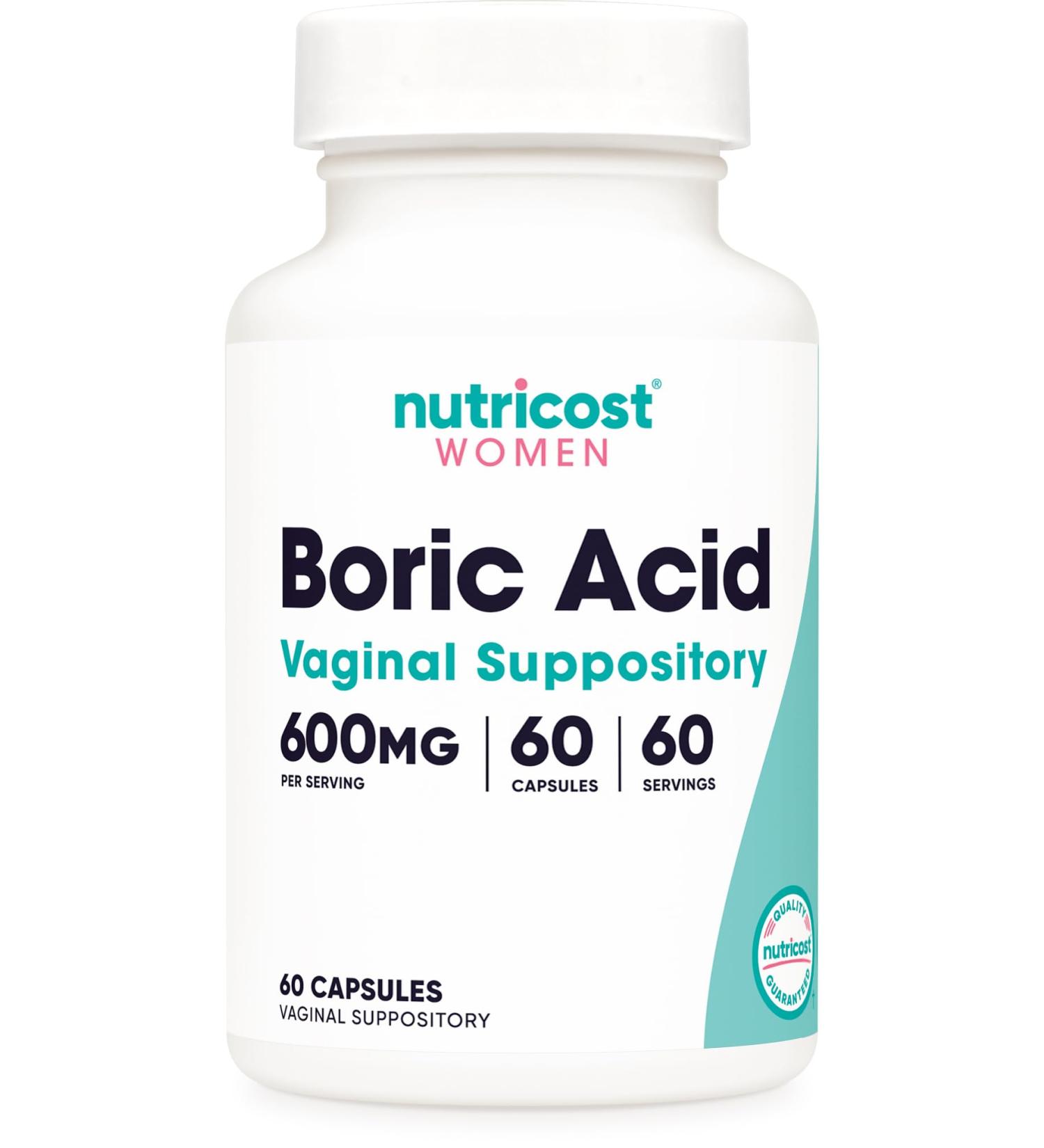 Nutricost Boric Acid 600mg - 60 Non-GMO Capsules for Women | Vaginal Suppository | International Shipping Available - Buy Online on GoSupps.com