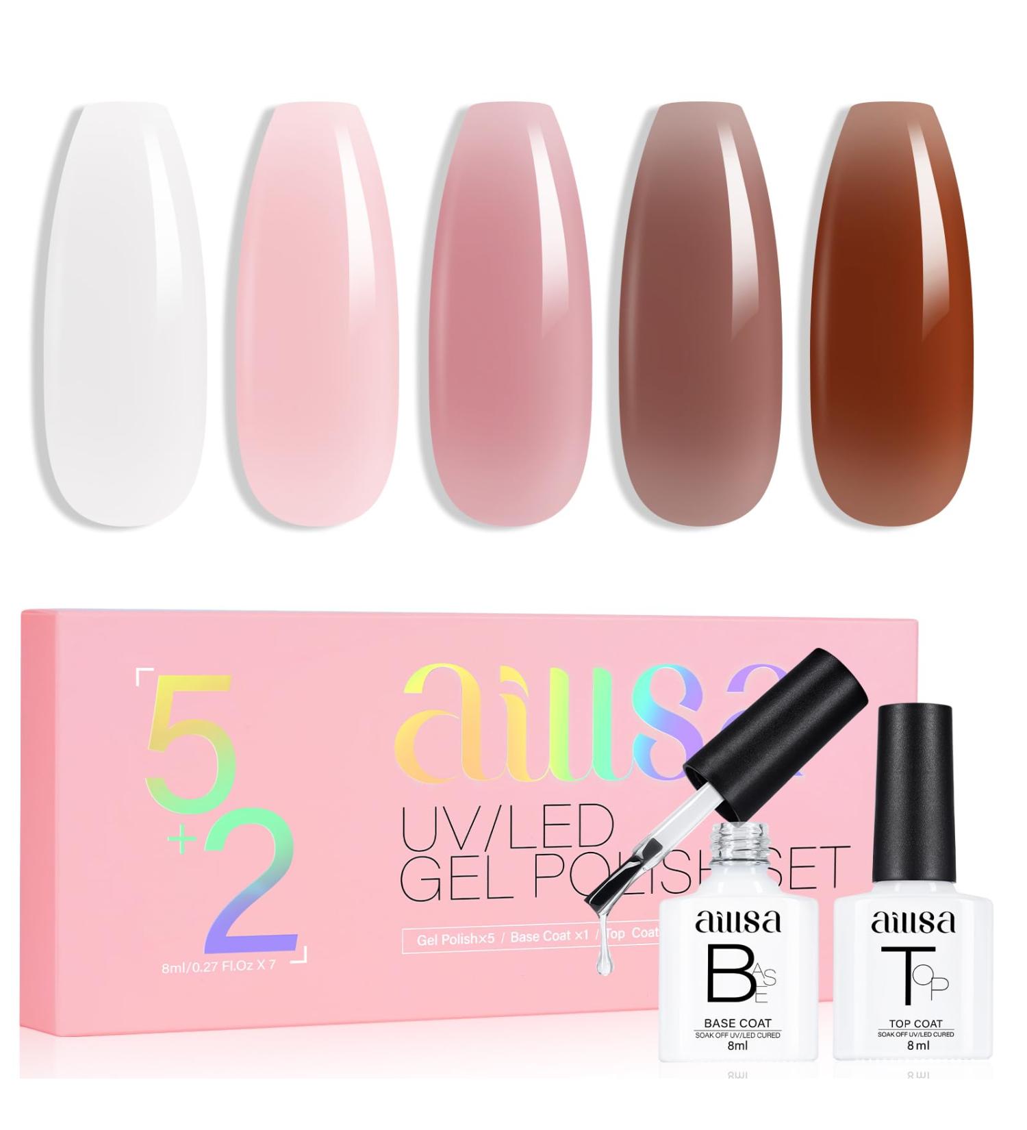 AILLSA Milky White Gel Nail Polish Set Nude Sheer Pink Brown Gel Polish with Base and Top Coat Jelly Natural Neutral Nail Polish Gel Soak Off U V Starter Kit Gift DIY Manicure at Home A2-amber Brown - Buy Online on GoSupps.com