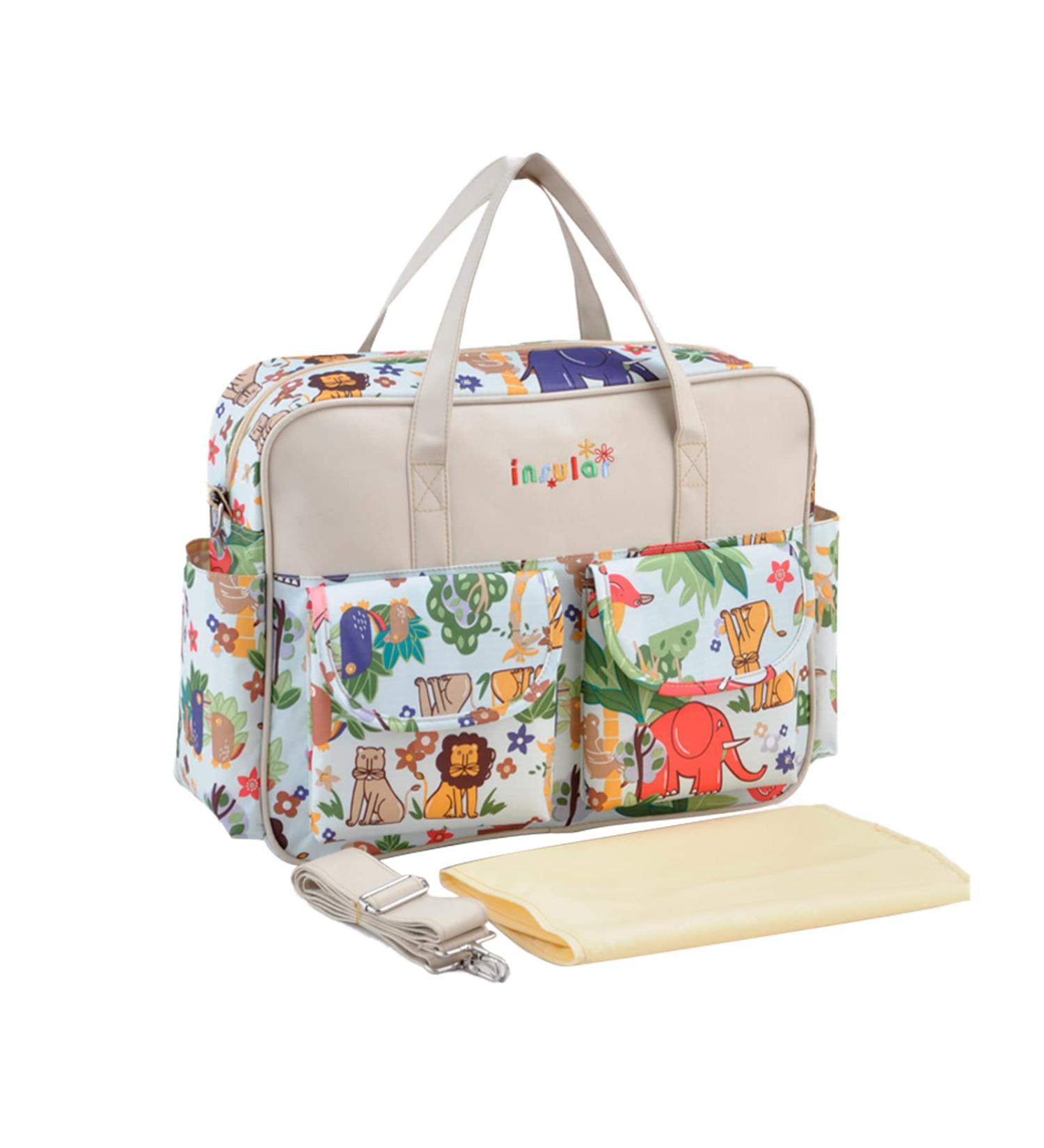 SONARIN Stylish Large Capacity Waterproof Baby Changing Bag with Shoulder Strap & Changing Mat - Animal Print | Portable Travel Diaper Satchel Messenger Bag - Buy Online on GoSupps.com