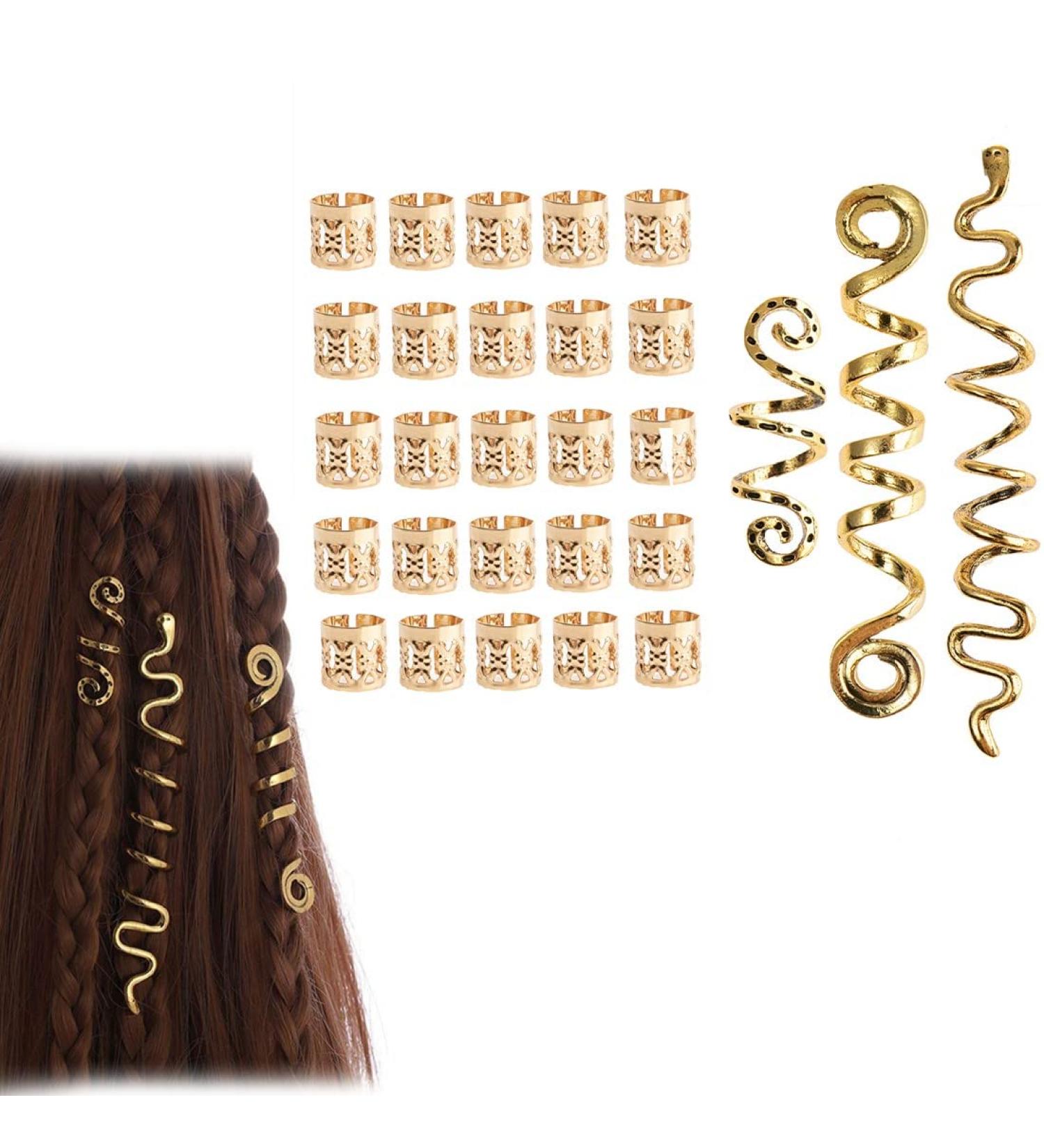CUHZA 28 Pieces Dreadlock Beads Spiral Hair Clips Rings Hair Jewelry Hair Jewelry Braids Hair Beads Hair Rings Hair Spirals Unisex (Gold) - Buy Online on GoSupps.com
