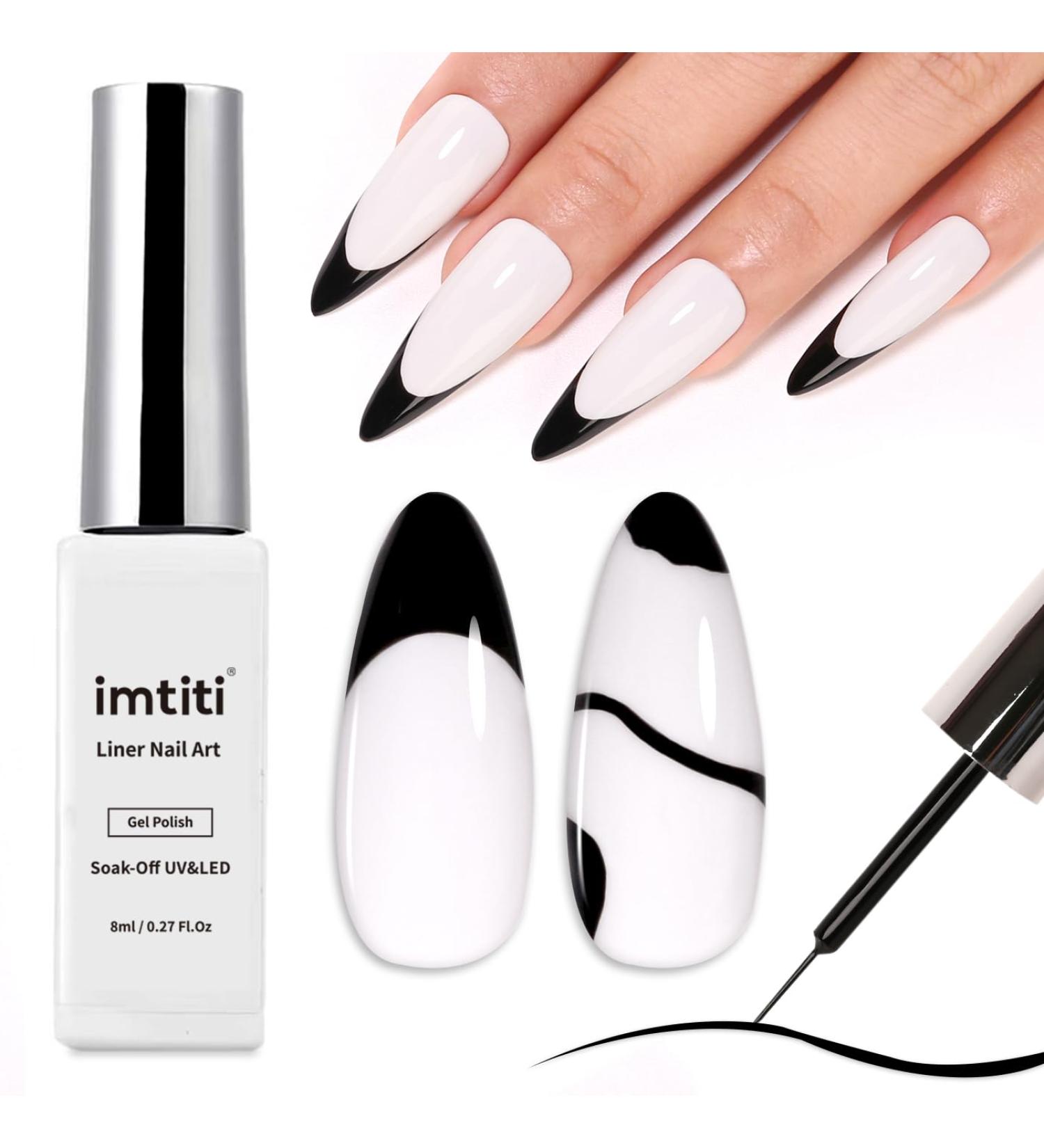 Imtiti Gel Nail Polish Liner 8 ml French Black Gel Nail Polish Liner Classic Black Gel Tip Liner for Nail Painting Soak Off UV LED Nail Liner Gel for Nail Salon Manicure Swirl Nail Design black nail polish liner - Buy Online on GoSupps.com