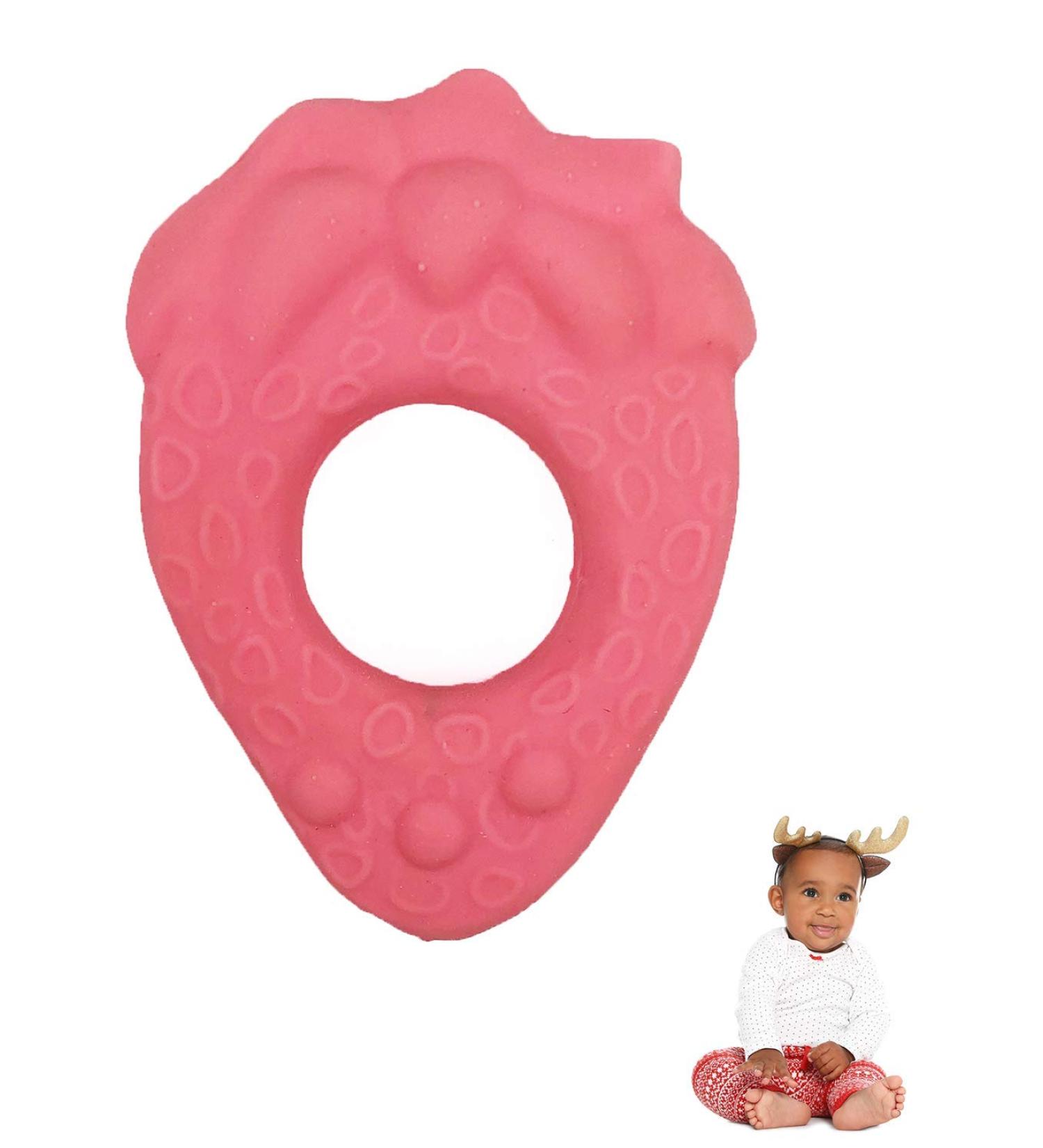 Lanco Strawberry Teething Ring - 100% Natural Rubber Pink 200g | Safe & Eco-Friendly Baby Toy - Buy Online on GoSupps.com