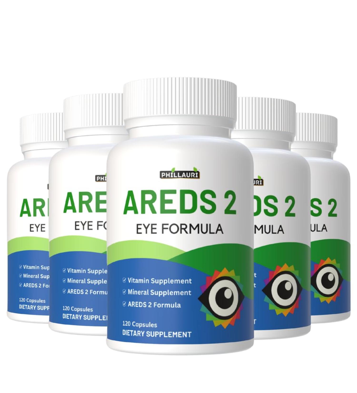 Phillauri Areds 2 Eye Vitamins | Eye Vitamins Support Supplement | Eye Capsules | Eye Care Capsules for Men & Women 600 (Pack 5) - Buy Online on GoSupps.com