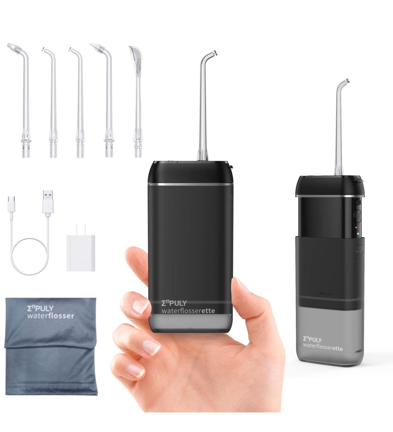 Enpuly Mini Portable Water Flosser for Teeth - Rechargeable Dental Oral Irrigator for Braces - 5 Jet Tips, 3 Modes, IPX8 Waterproof - Travel & Home (Black) - Buy Online on GoSupps.com