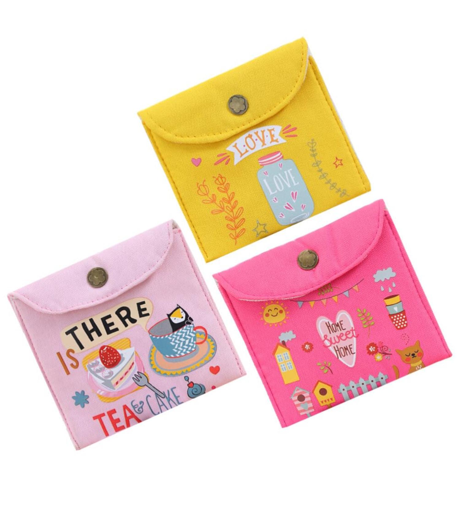 Healvian Tampon Bag 3pcs Napkin Storage Bag Towel Pouch Canvas Change Purse Menstrual Pad Bag Zipper Wallet Coin Purses Make up Bag Organizer Bag Women Menstrual Pad Bag Diaper Pouch
