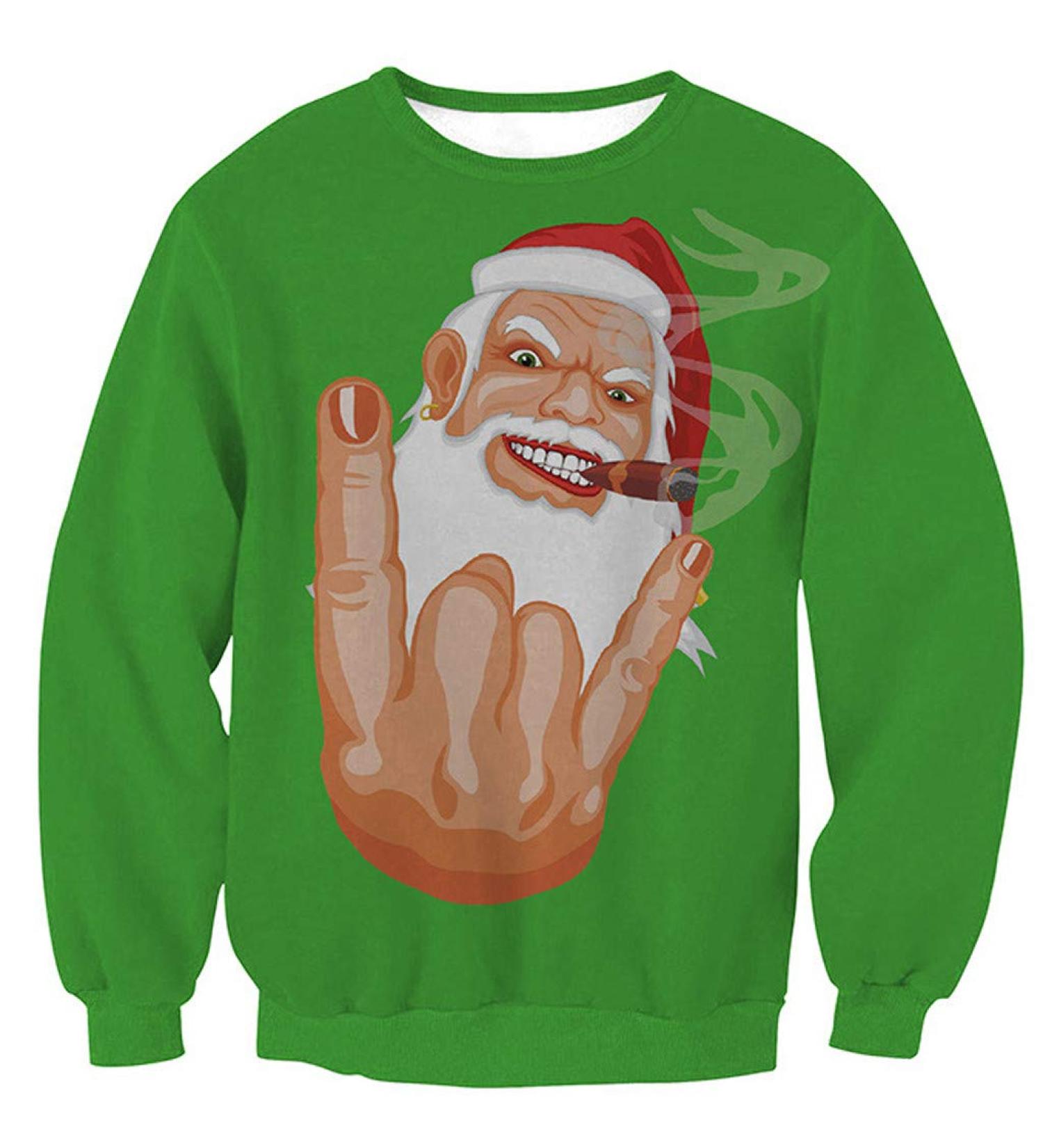 Bigfanshu Womens Tops Christmas O-Neck Santa Claus Print Long Sleeves Blouse Sweater Green - Buy Online on GoSupps.com