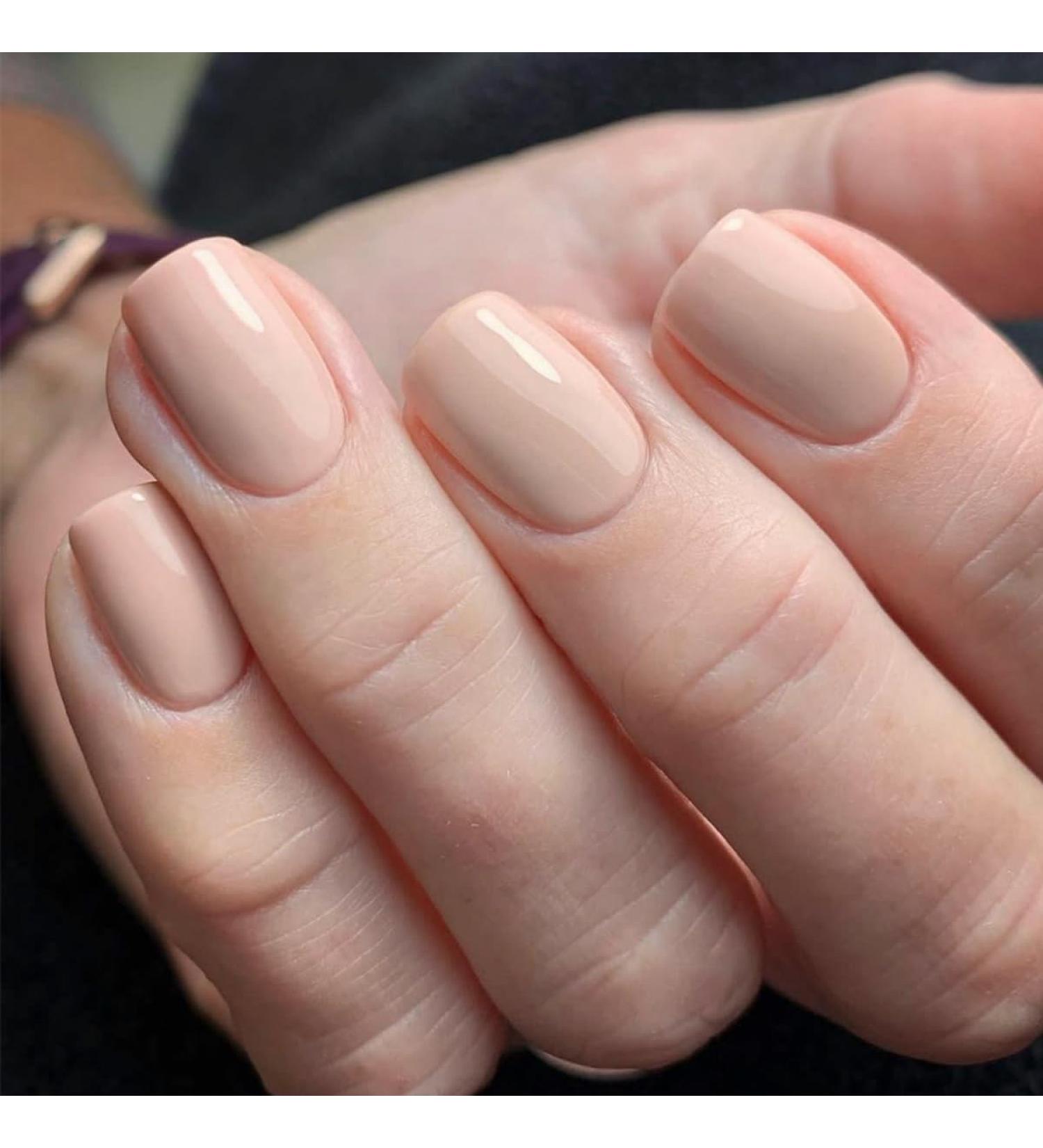 Justotry 24 pieces nude nails to stick on short single -colored angular press on nails design glossy artificial nails fake nails French square fingernails artificial nails for women 26nude & solid7