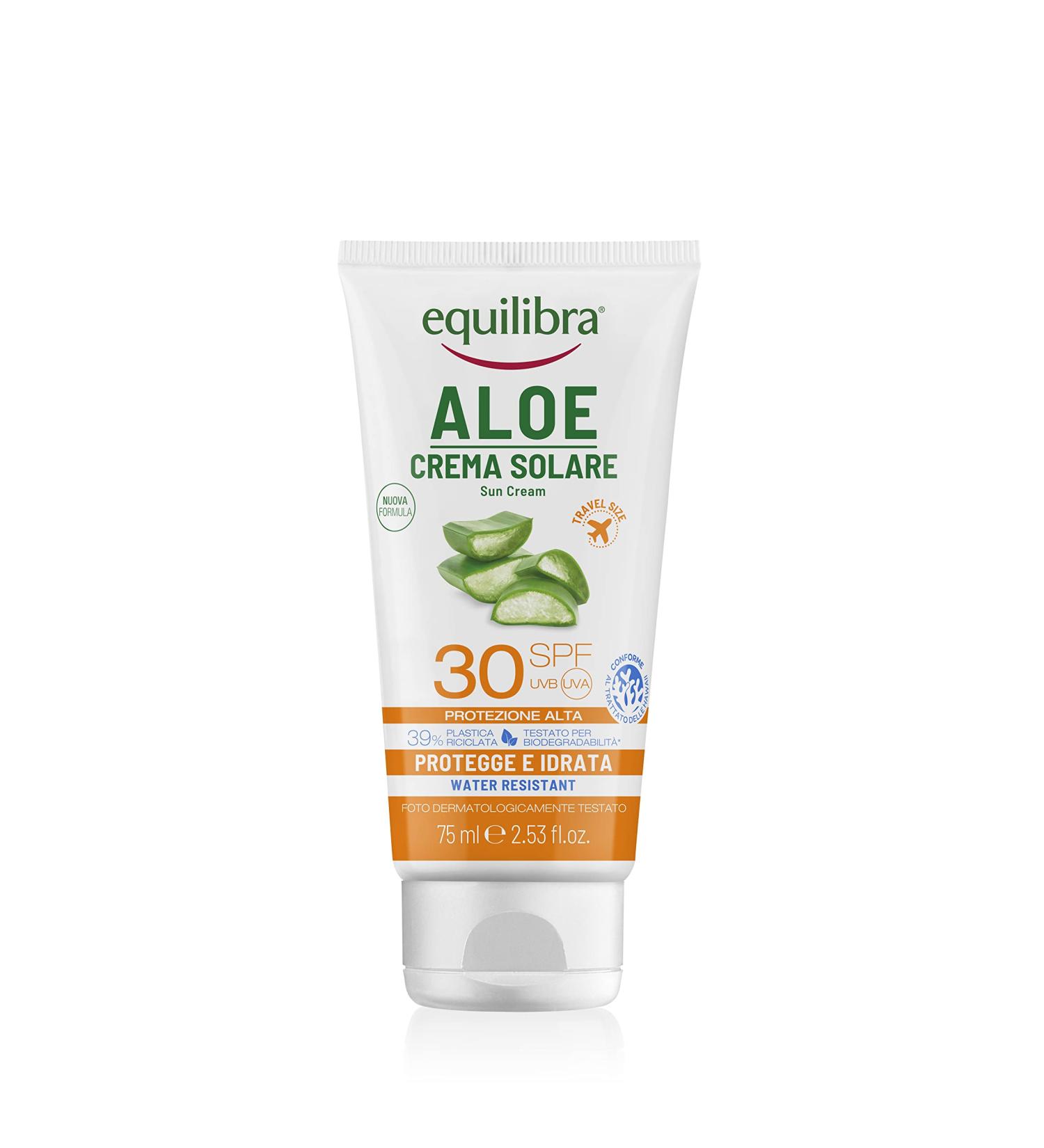  Equilibra Equilibra Solari Aloe Sunscreen SPF 30 Travel Size with Aloe Vera Vitamins C and E Argan Oil Coconut Oil and Shea Butter for a healthy and natural tan water resistant 75 - Buy Online on GoSupps.com