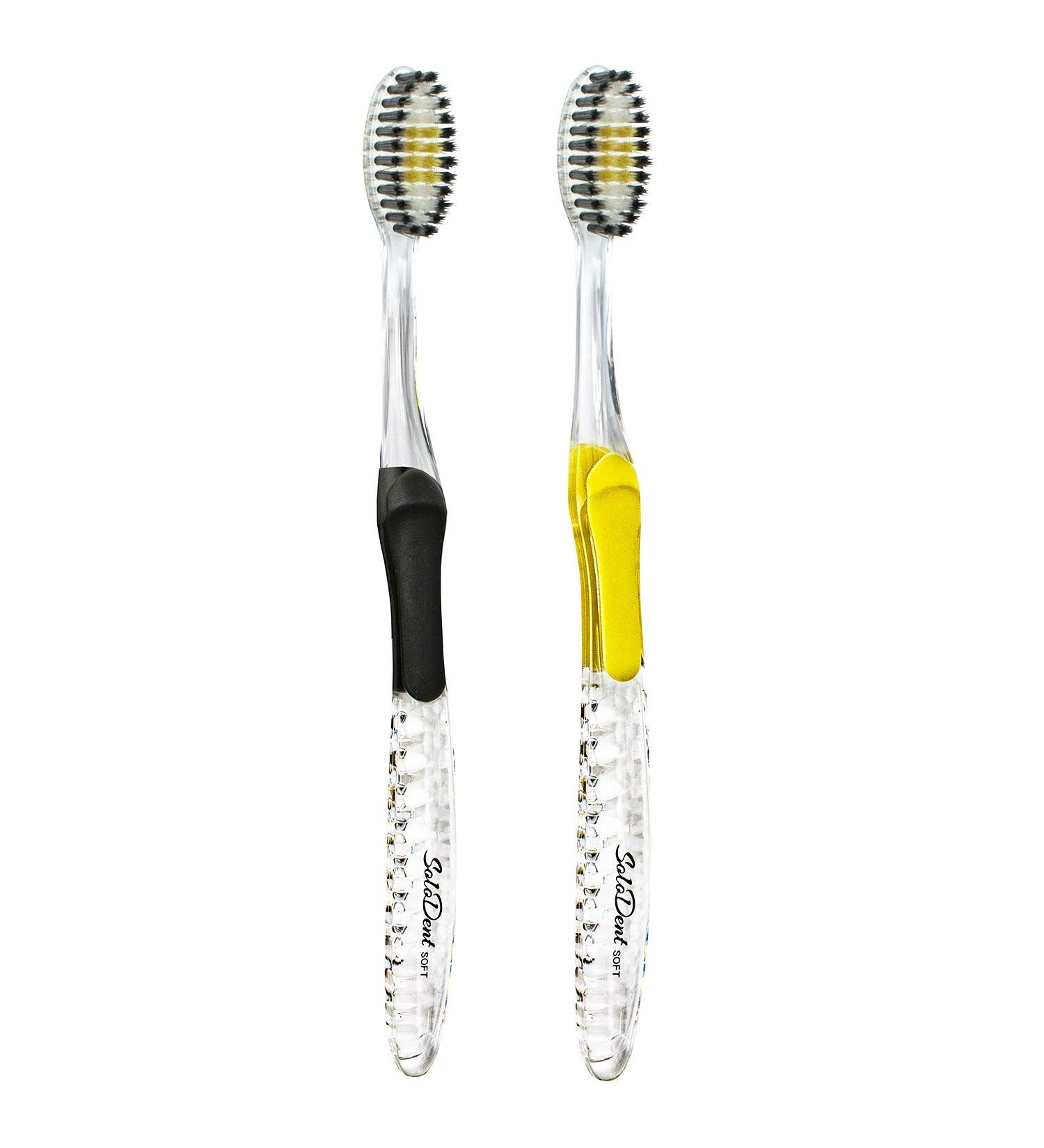 Solodent Soft Silver Charcoal & Gold Flossing Toothbrush - Pack of 2 - Buy Online on GoSupps.com