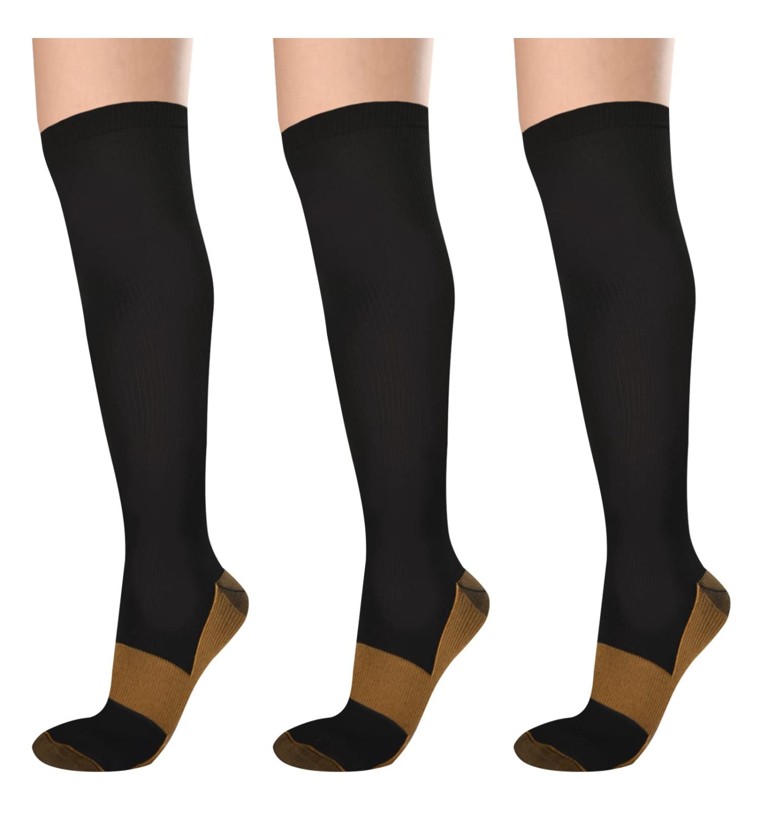 Ikfashoni Copper Compression Socks - 3 Pairs Medical Stockings for Women & Men 15-20mmHg Graduated Compression, Knee High for Travel, Sports, Pregnancy - L-XL Black - Buy Online on GoSupps.com