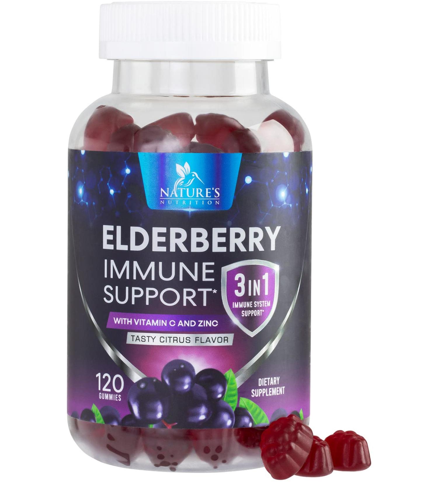 Elderberry Gummies - 3X Strength Black Elderberry Immune Support Gummy with Vitamin C D3 and Zinc for Kids & Adults Immune Health Support Supplement Gummy Black Elder Berry Vitamins - 120 Gummies 120 Count (Pack of 1) - Buy Online on GoSupps.com