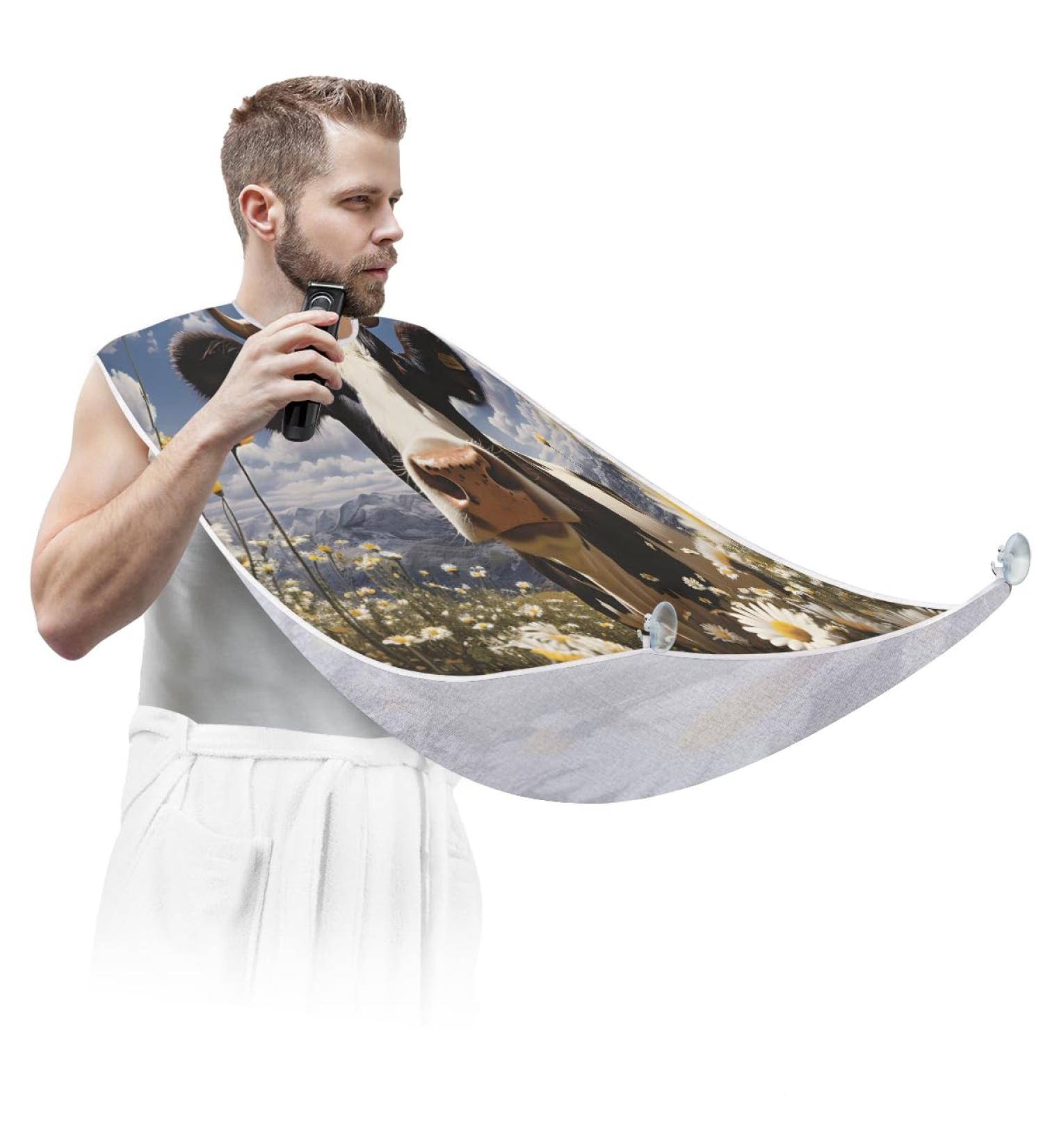 Animal Cow Beard Bib Apron - Beard Hair Catcher for Men | Perfect Father's Day & Christmas Gift | Includes 2 Suction Cups - Buy Online on GoSupps.com
