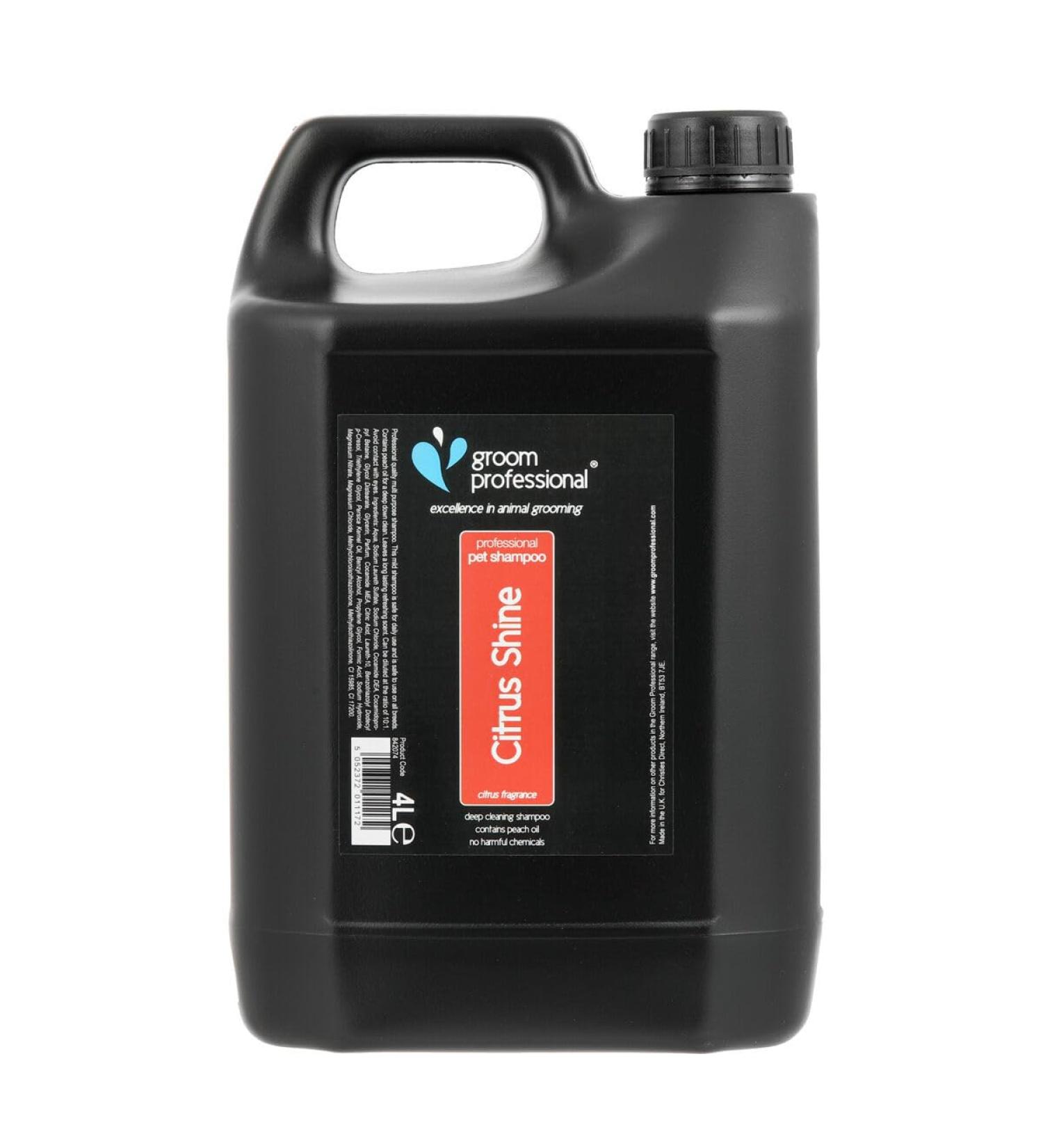 GROOM PROFESSIONAL Citrus Shine Dog Shampoo 4L - Deep Cleansing & Deodorizing Formula with Peach Oil for Greasy Coats - Fresh Citrus Scent - Ideal for Smelly Dogs - Buy Online on GoSupps.com