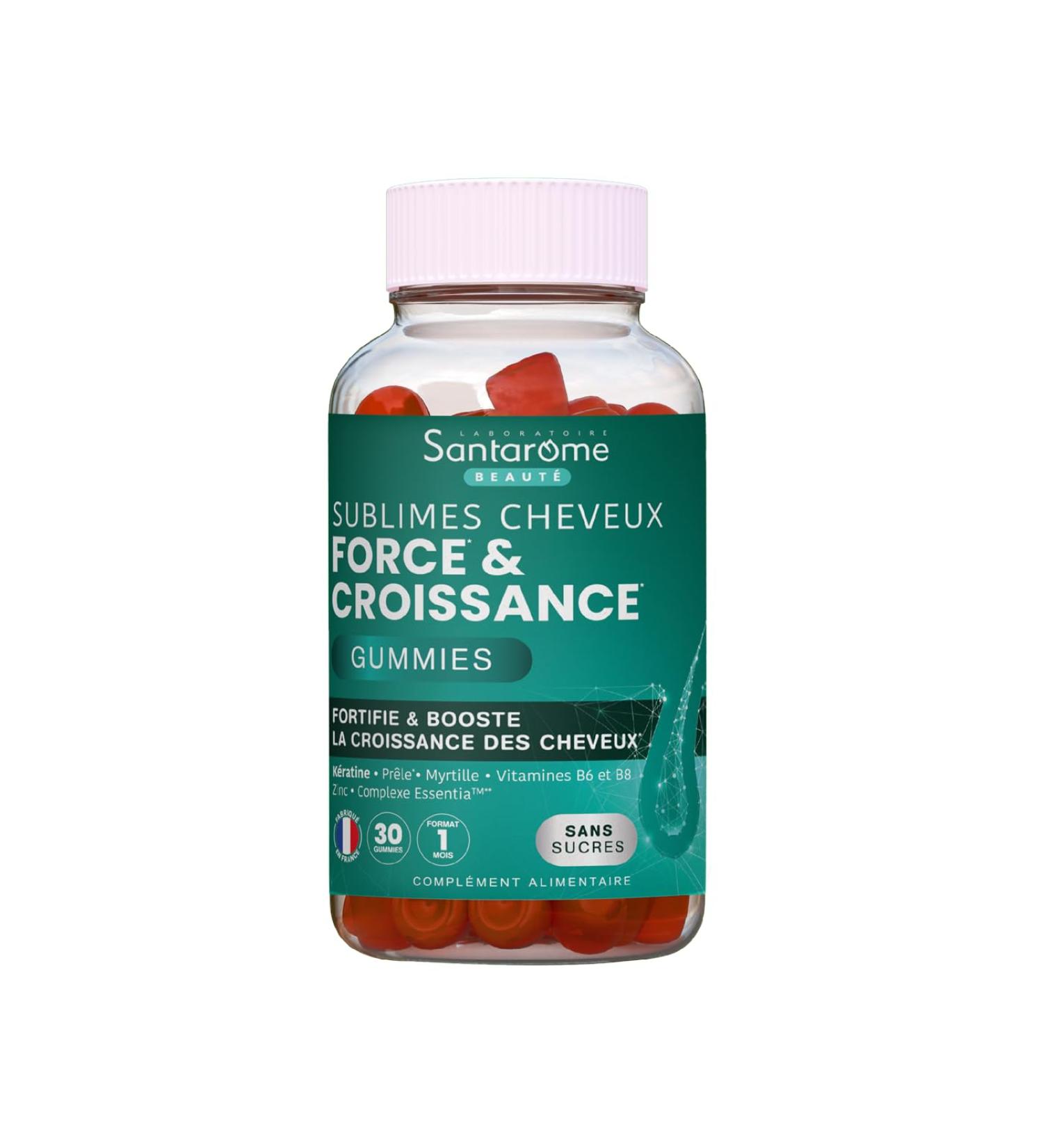 Santarome - Sublimes Cheveux Force & Croissance - Hair growth food supplement - Horsetail Blueberry Vitamins B6 B8 Zinc - 30 Gummies - Sugar-free - France - Buy Online on GoSupps.com