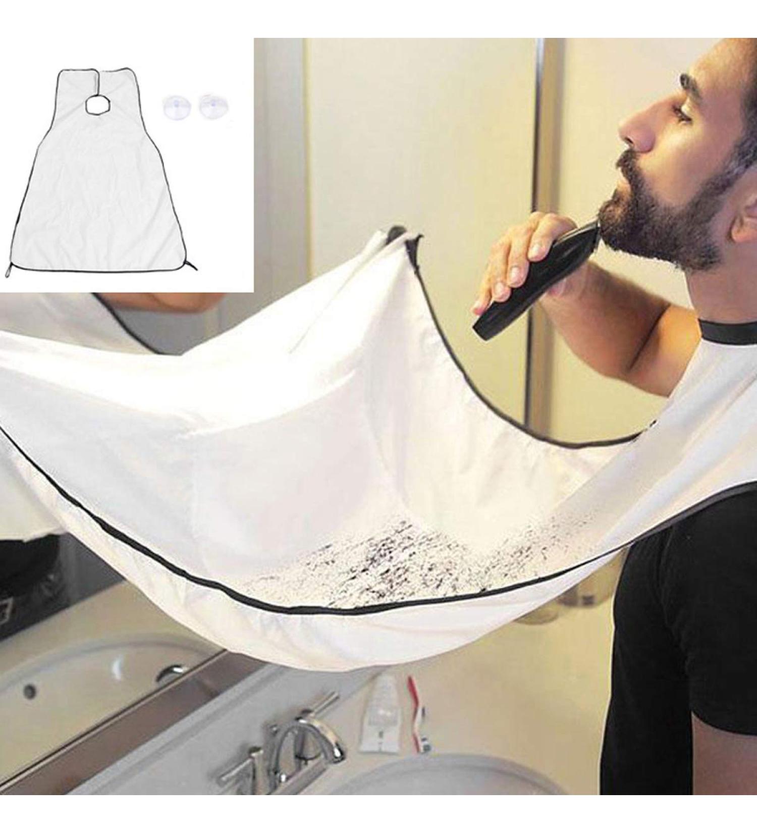 Beard Apron with Suction Cups Beard Care Trimmer Catcher White Beard Bib Hair Cutting Apron Bathroom Clean Grooming Cape Apron Beard Shaving Cloth Trimming Cape Hair Catcher for Adult Men and Women - Buy Online on GoSupps.com
