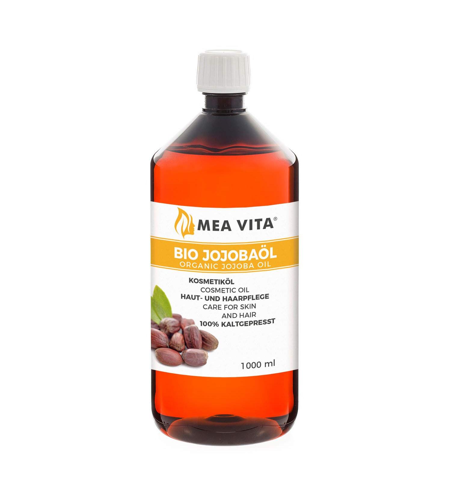  Mea Vita VitaFeel Organic Gold Jojoba Oil 1000 ml | 100% Pure and Cold-Pressed Moisturizing Care for Skin and Hair | Carrier Oil for Massage and Aromatherapy Dry Skin and Scalp - Buy Online on GoSupps.com