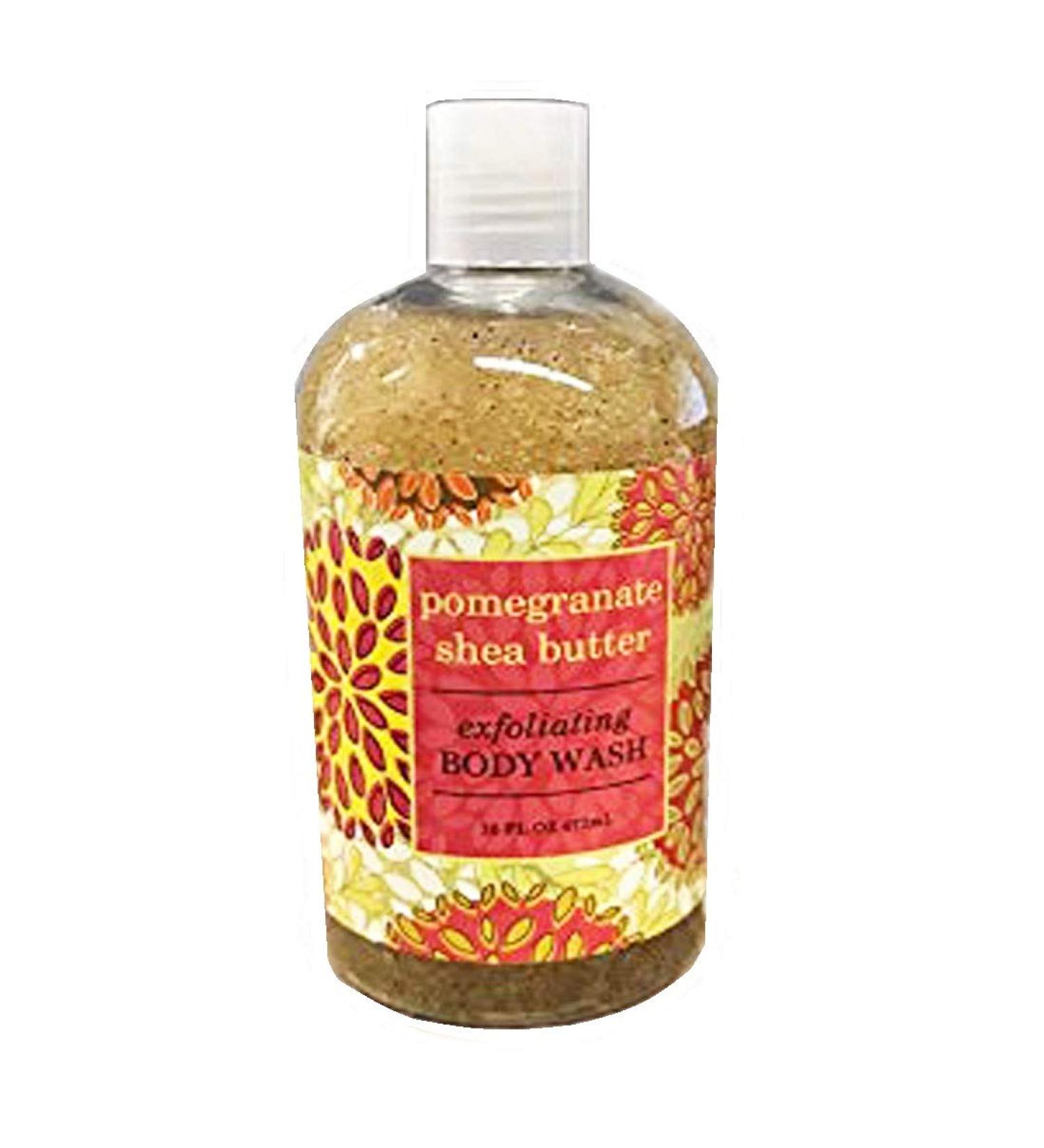 Birsppy Greenwich Bay Exfoliating Body Wash Enriched with Shea Butter Blended with Loofah and Apricot Seed 16 oz (Pomegranate)