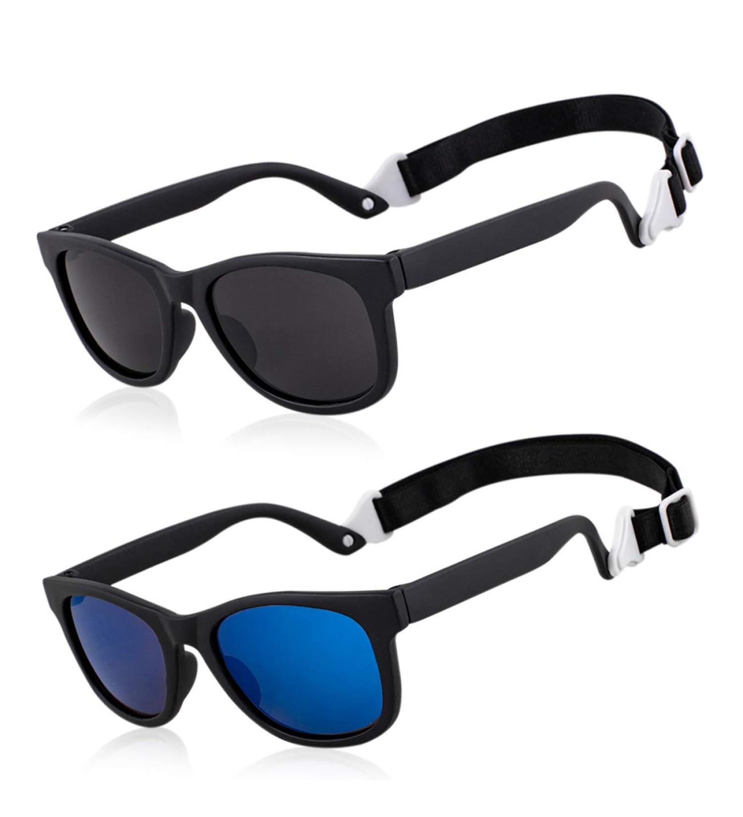 MAXJULI Baby Infant Sunglasses Safe, Soft, With Adjustable Strap 0-24 Months BPA Free 7002 A-black/Black+black/Blue - Buy Online on GoSupps.com