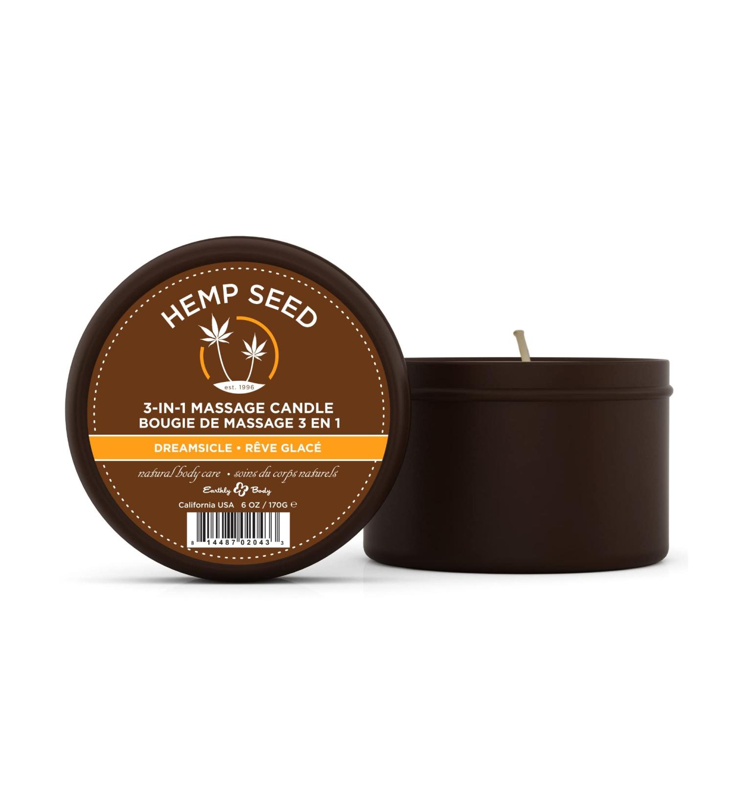 Earthly Body Round Massage Oil Moisturizer Candle Dreamsicle 6.8 Ounces Tin