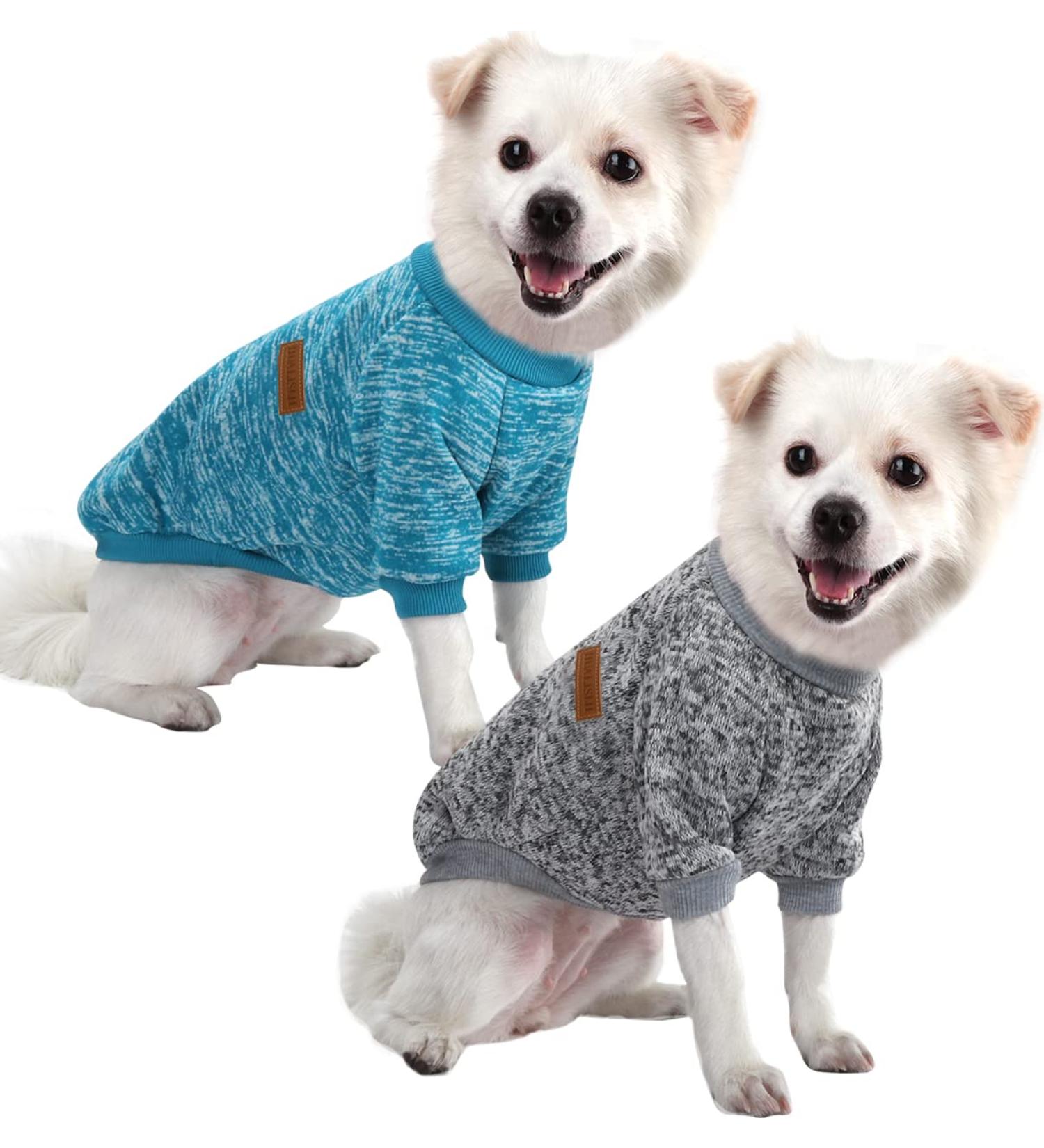 Hualisiji Dog Sweater for Small Dogs - Chihuahua Hoodie Warm & Light Knitting with Soft Texture - 2PCs Blue & Gray XXL - Buy Online on GoSupps.com