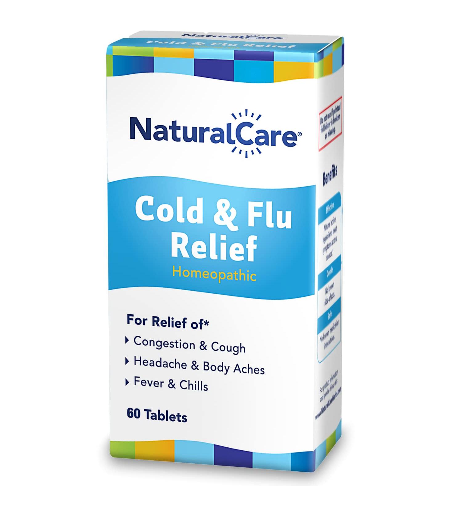 NaturalCare Cold & Flu Relief Tablets - Homeopathic Remedy for Congestion, Cough, Headache, Sore Throat & More - 60 Count - Buy Online on GoSupps.com