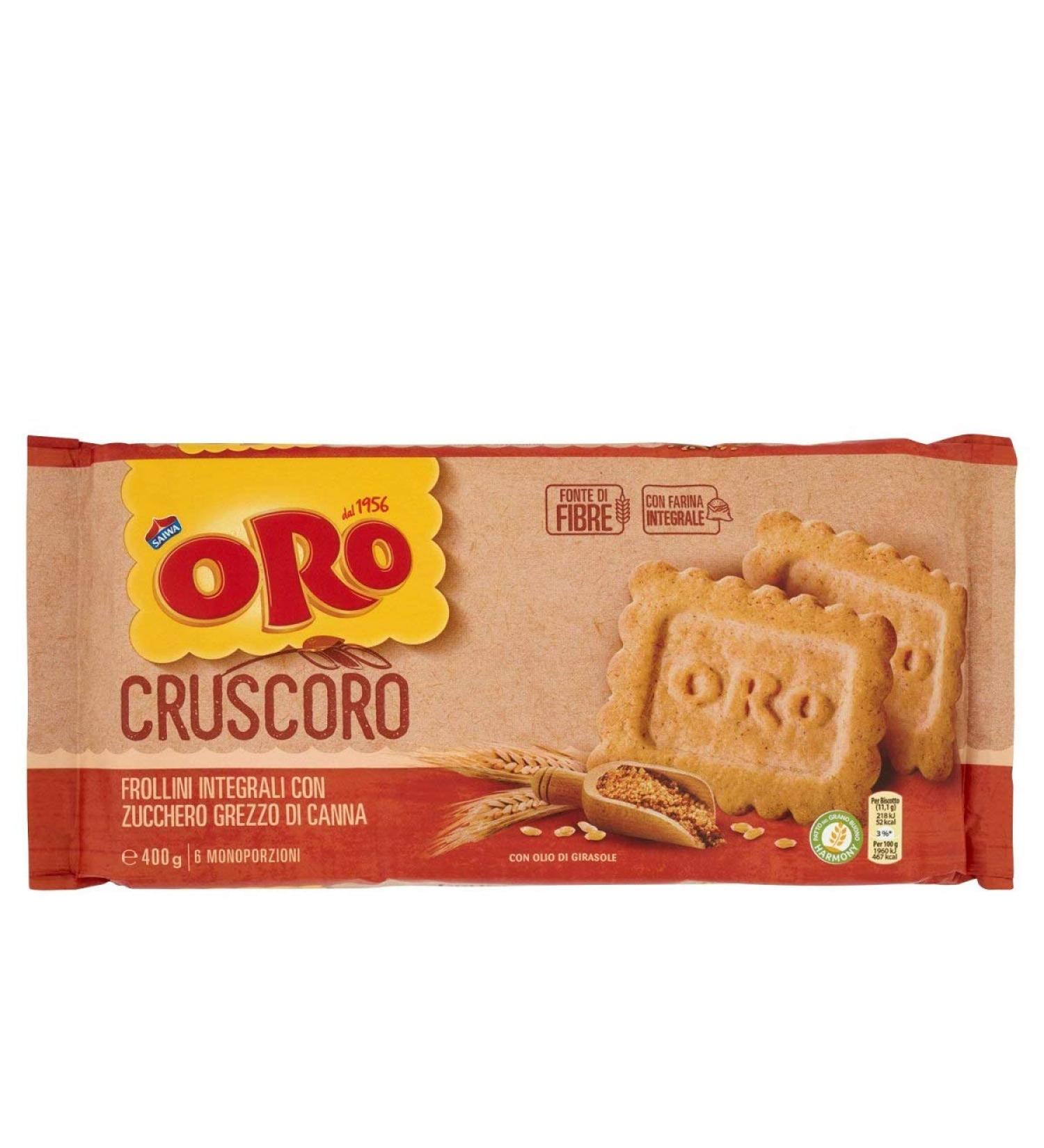 ORO SAIWA Oro Saiwa Cruscoro Wholemeal Biscuits with Raw Cane Sugar Pain complet avec biscuits au sucre brun 100 % italiens 400 g